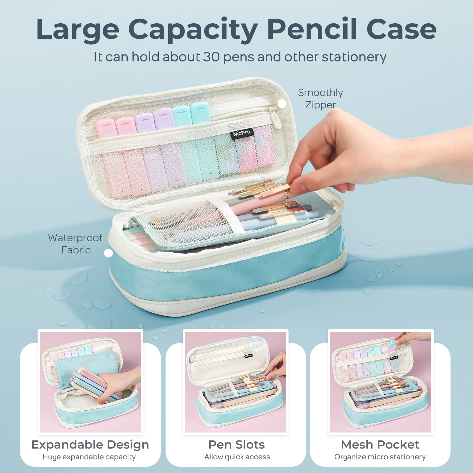 Nicpro School Supplies with Cute Pencil Case, 39 PCS Blue