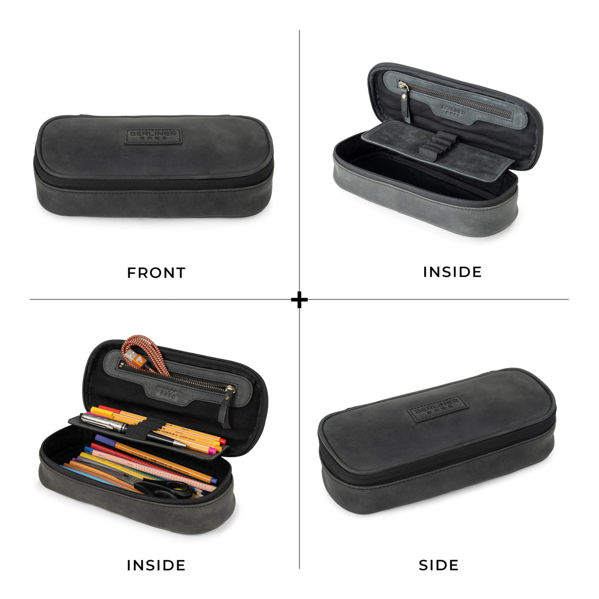 BERLINER BAGS Leather Pencil Case Felix For Men & Women - Dark Grey