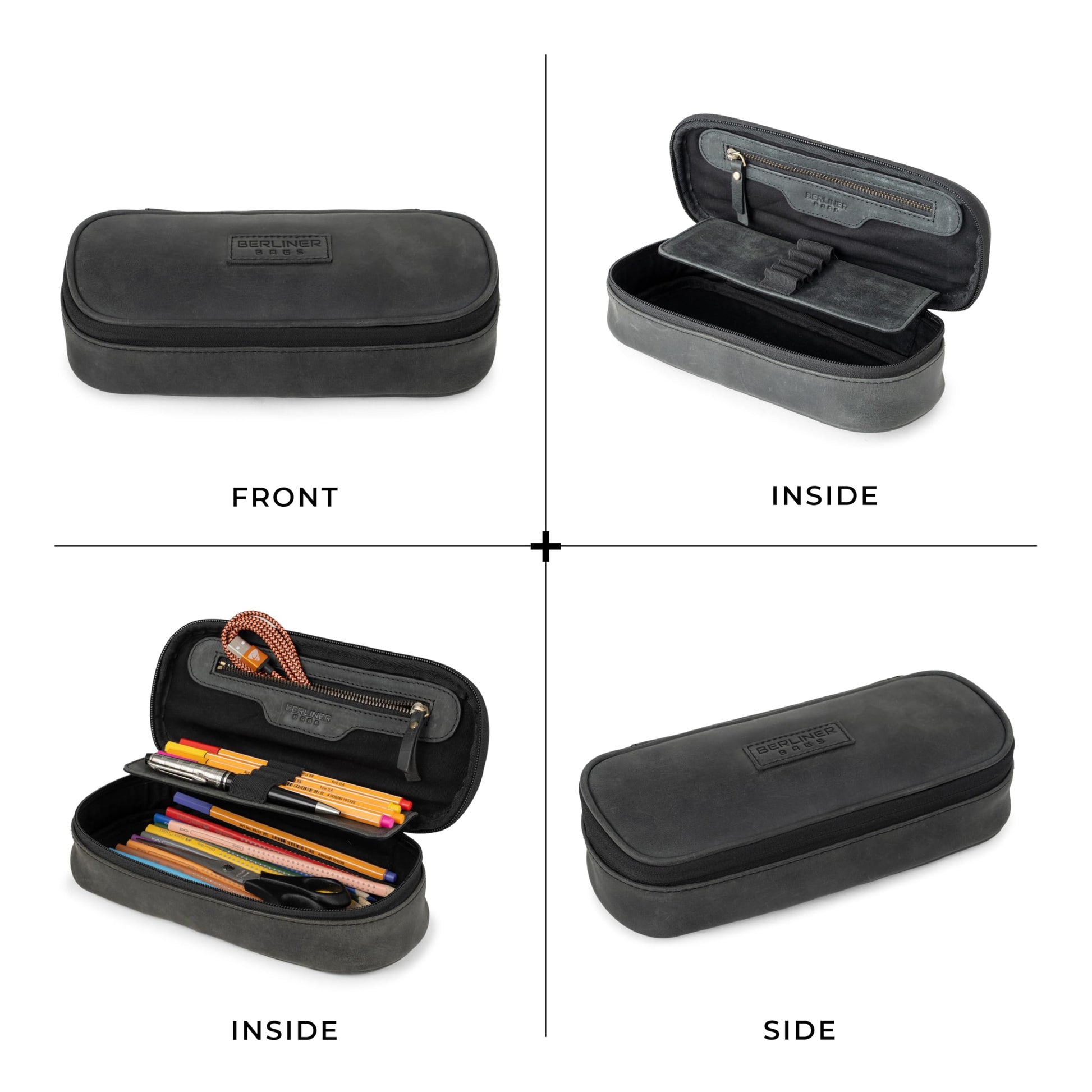 BERLINER BAGS Leather Pencil Case Felix For Men & Women - Dark Grey