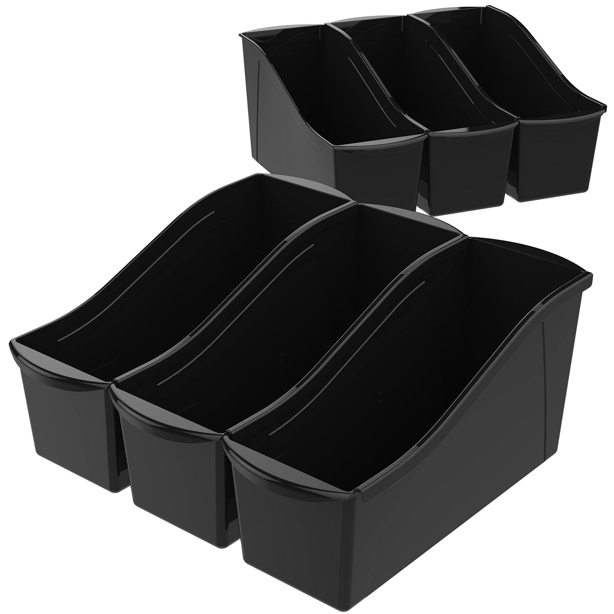 Storex Large Book Bin - Interlocking Plastic Organizer for Home, Office, and Work Space - Black