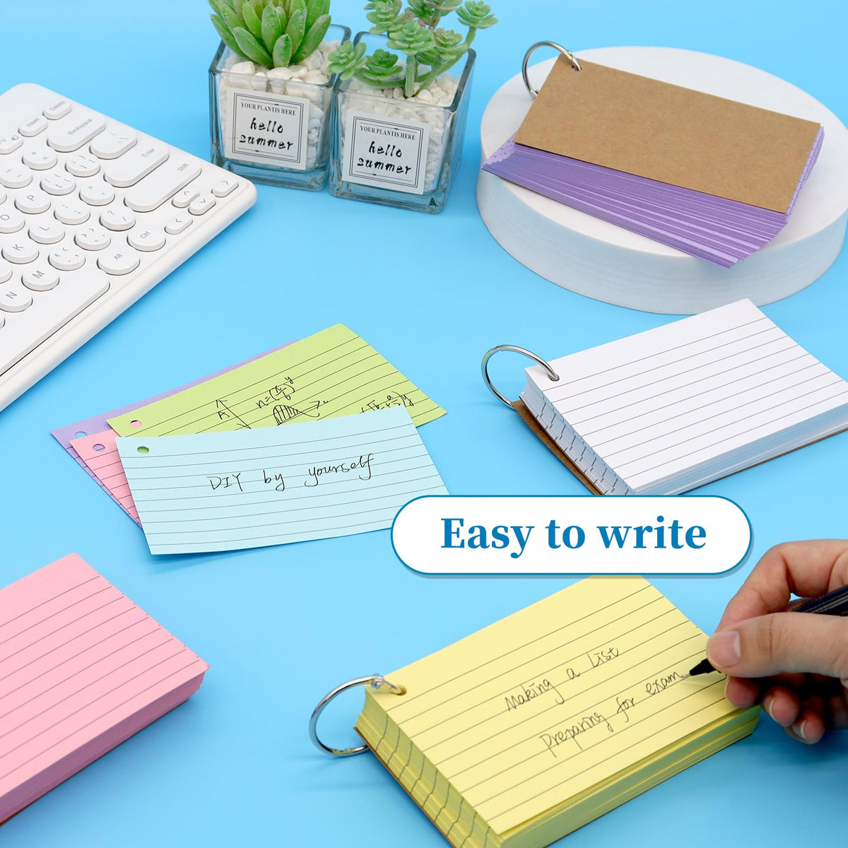 800 PCS Index Cards 3x5 Inches Colored Flash Cards with Ring, Punched Lined Flashcards Ruled Index