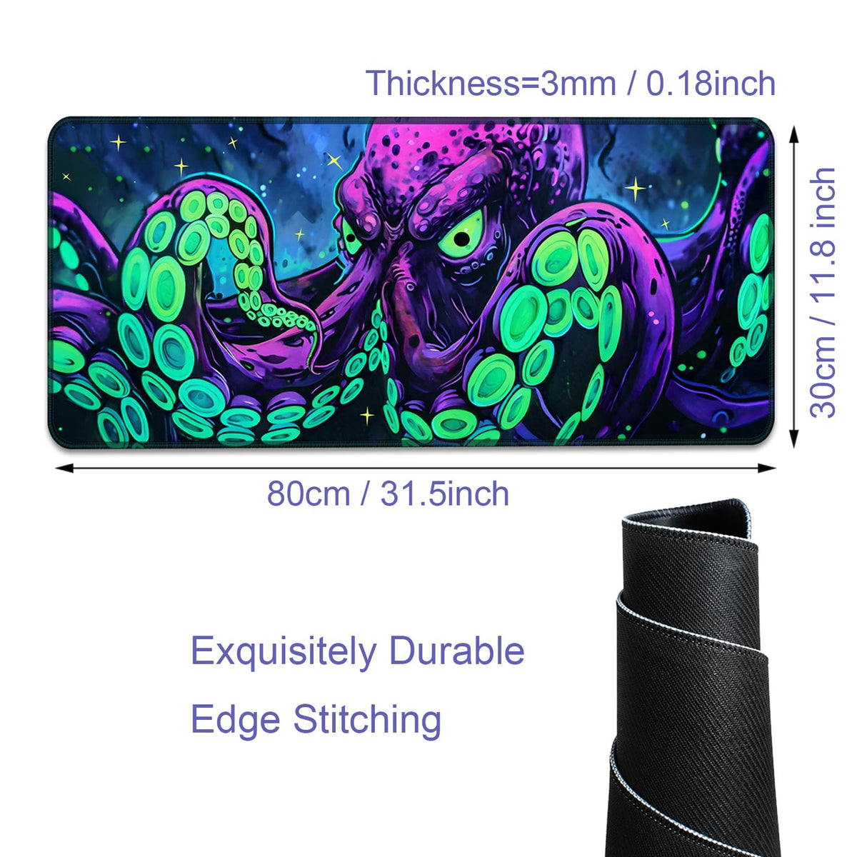 Simpkeely Blacklight Octopus Gaming Mouse Pad – UV Reactive Kraken Tentacles Desk Mat, Neon Glow in