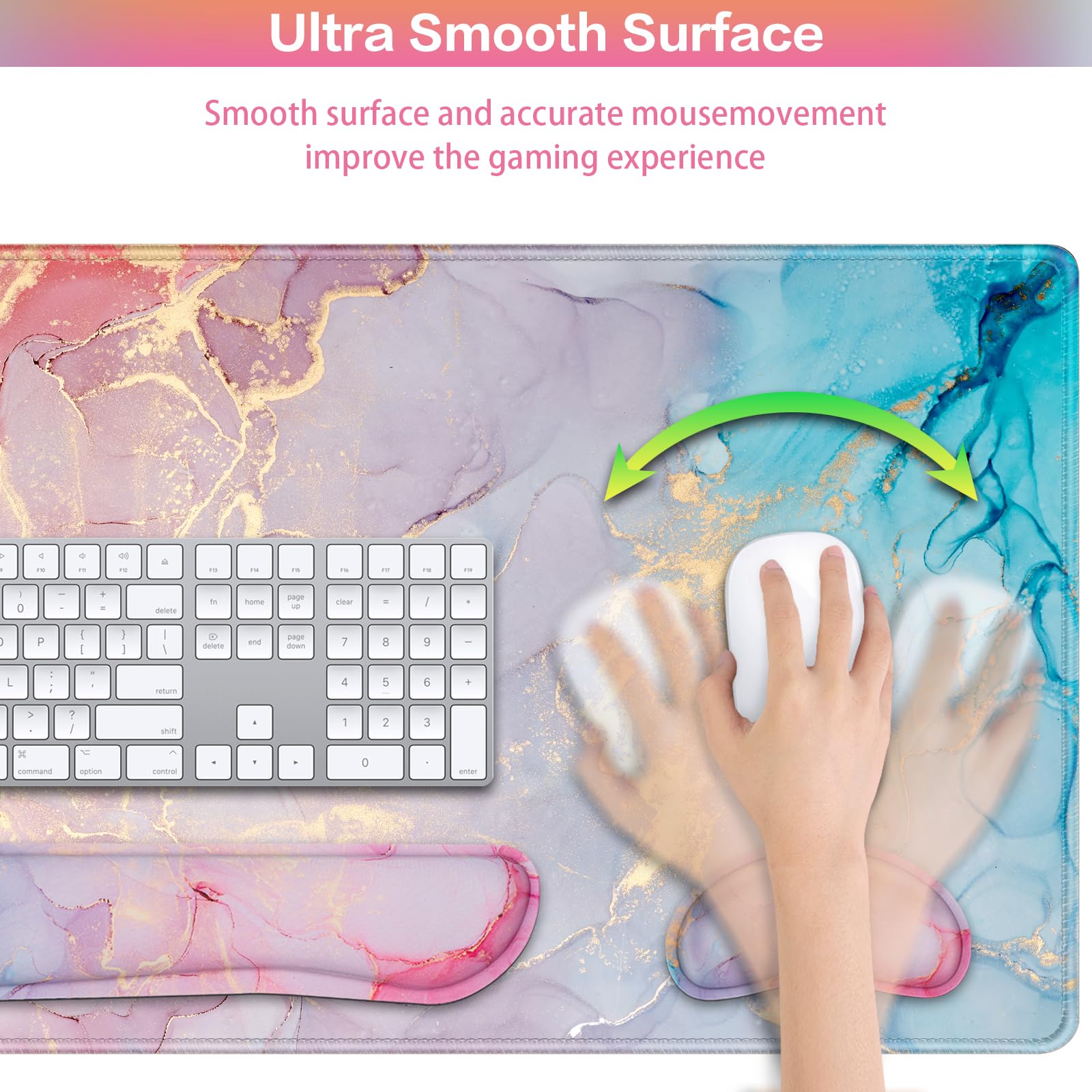 Mouse Pad Pink, Mouse Pad with Wrist Rest, 4-in-1 XXL Extended Large Desk