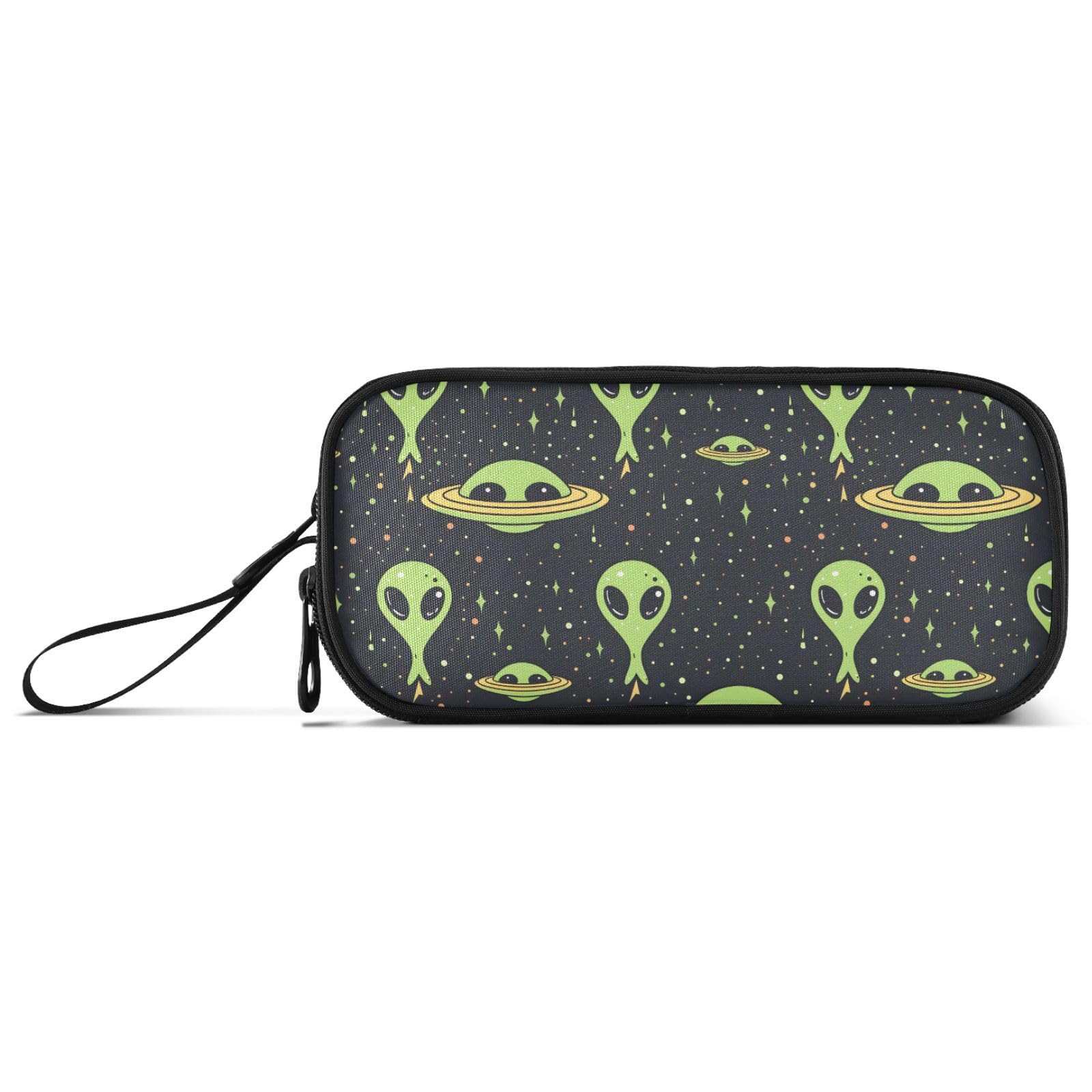 BOENLE Green Aliens Space Pencil Case Box Boys Girls Large Pencil Pouch Zipper Compartments Big