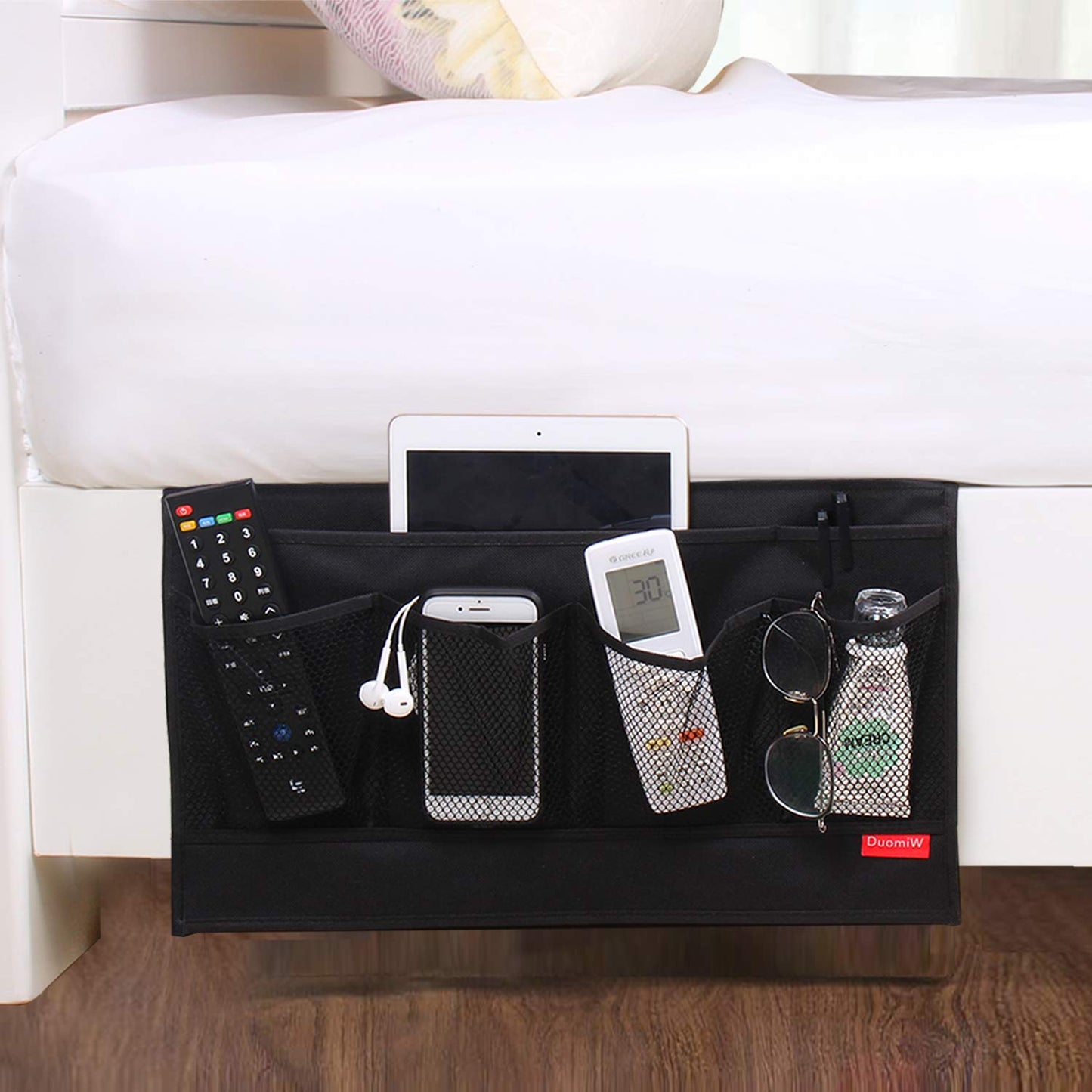 DuomiW Bedside Caddy Table Cabinet Storage Organizer 6 Pockets(Light Black)