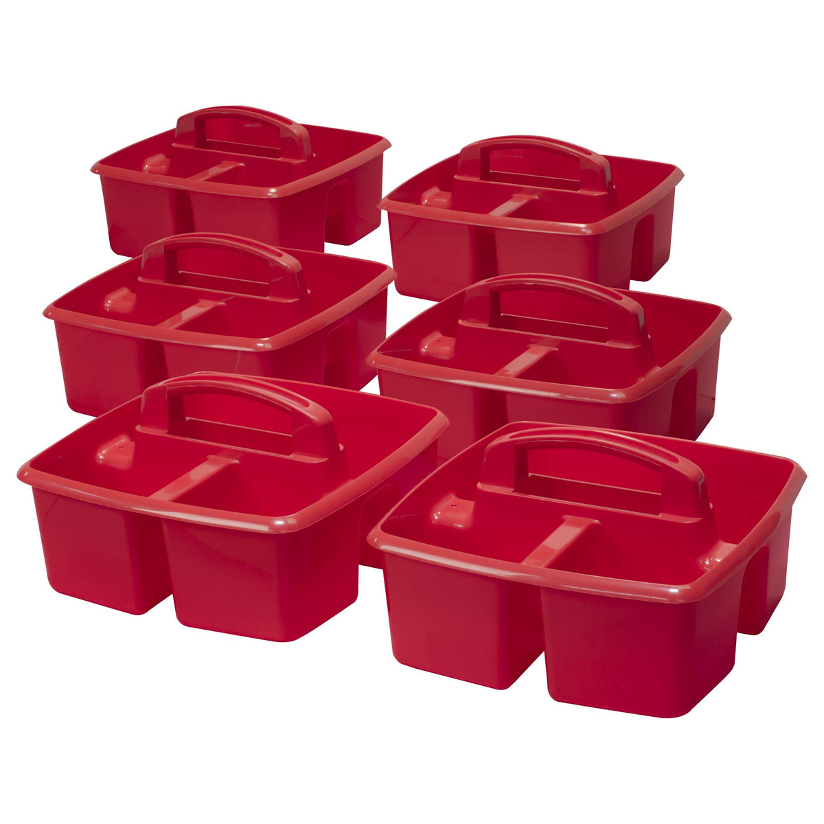 Storex 3-Compartment Small Caddy – Multipurpose Classroom Organizer with Handle, Red, 5-Pack
