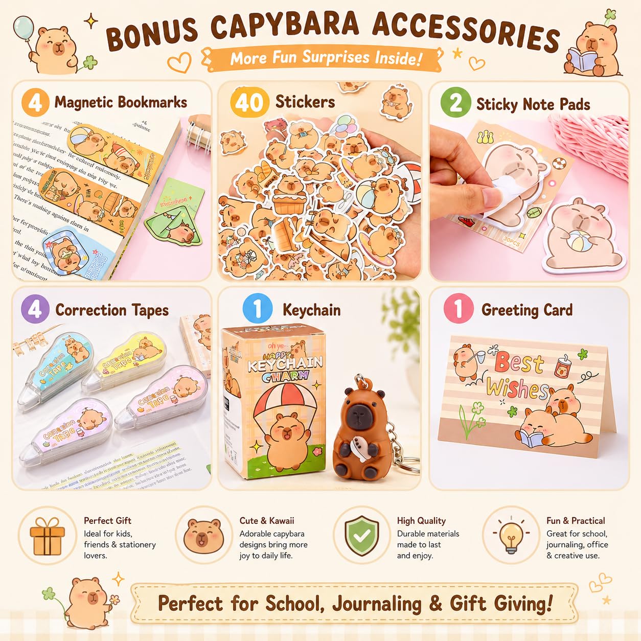 Capybara School Supplies for Kids,30PCS Cute Stationary Set for Girls