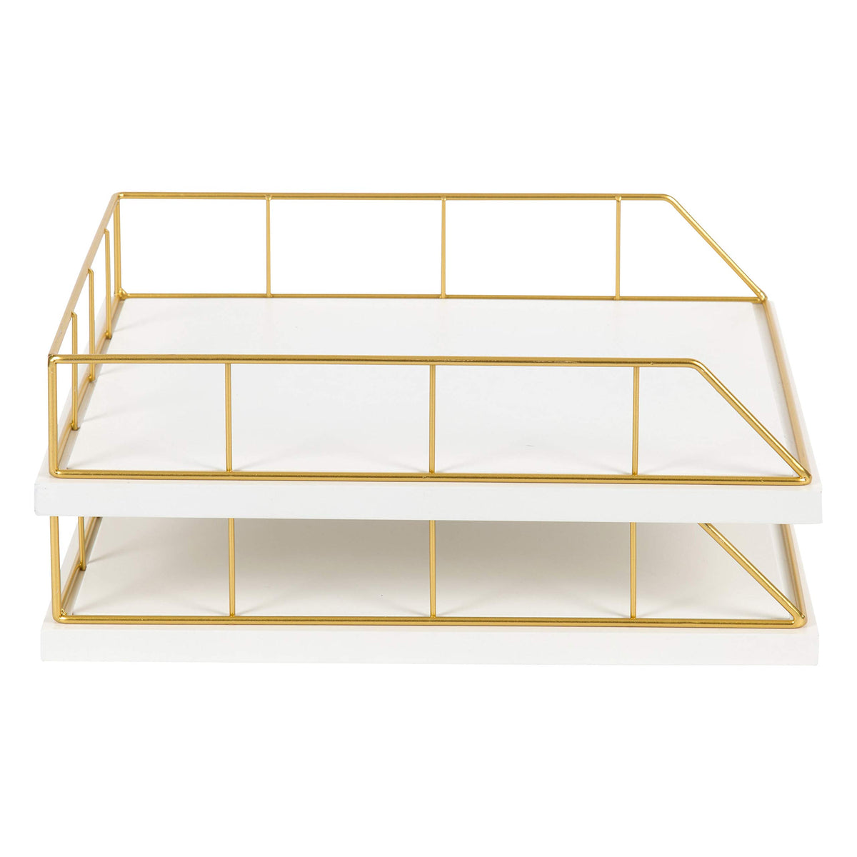 Kate and Laurel Benbrook Stacked Metal and Wood Letter Trays, White and Gold