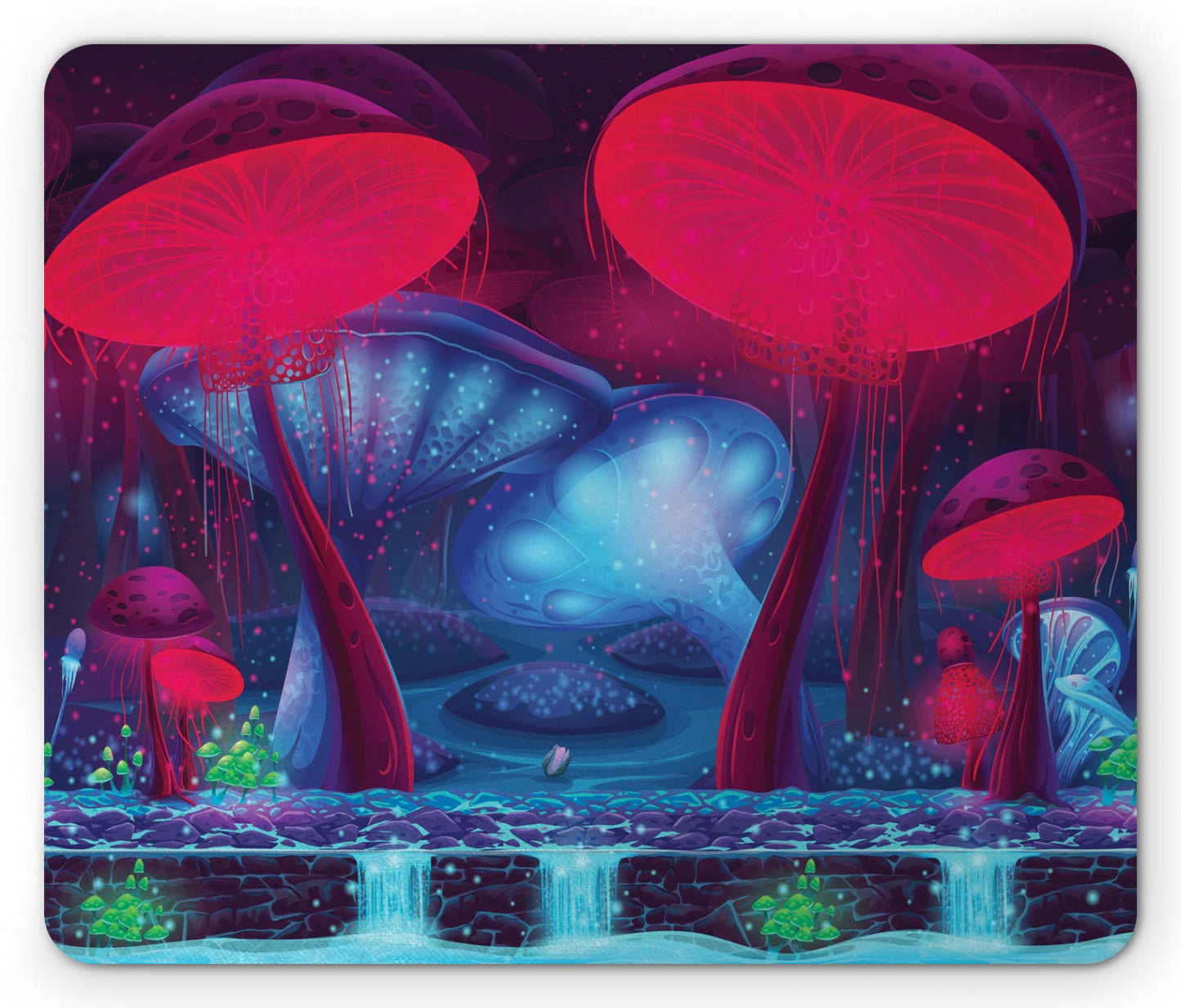 Ambesonne Mushroom Mouse Pad, Magic Mushrooms with Vibrant Neon Design Graphic Image Enchanted