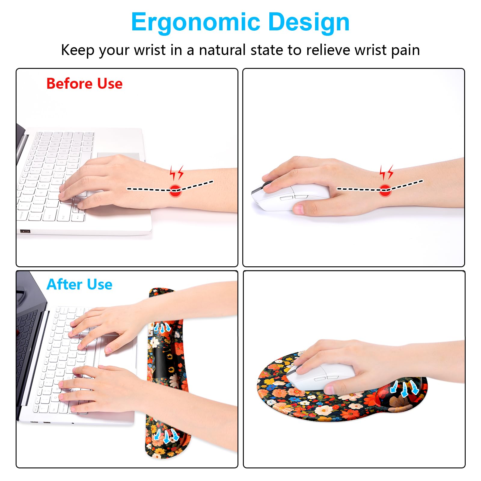 Dapesuom Keyboard Wrist Rest and Mouse Pad with Wrist Support, Cute Memory Foam Cushion for