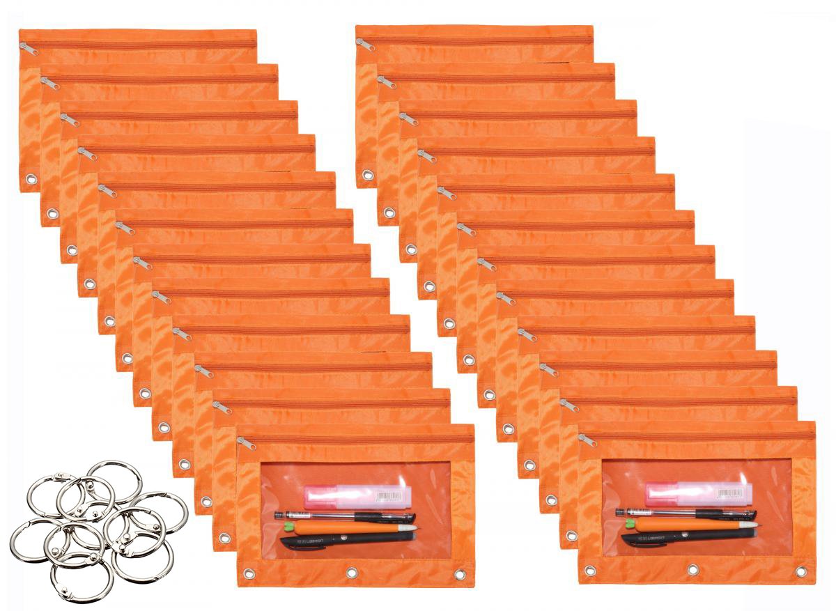 Wodison 24 Packs 3 Ring Binder Pen Pencil Case Pouch Bulk Set Stationery Bag for School Class