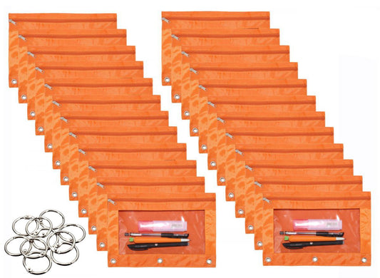 Wodison 24 Packs 3 Ring Binder Pen Pencil Case Pouch Bulk Set Stationery Bag for School Class