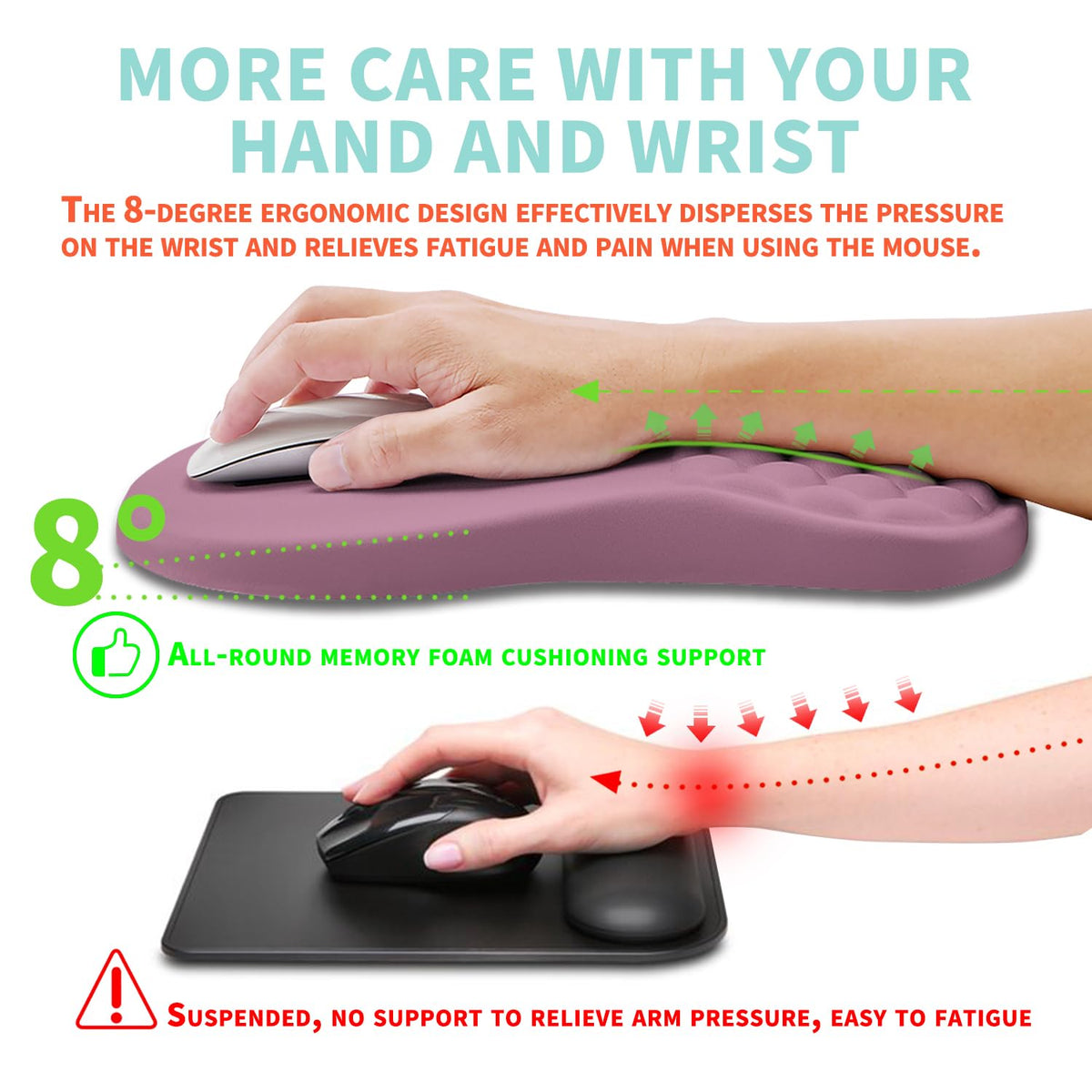 Kuosgm Ergonomic Mouse Pad Wrist Support with Memory Foam Massage Bulge, Carpal Tunnel Pain Relief