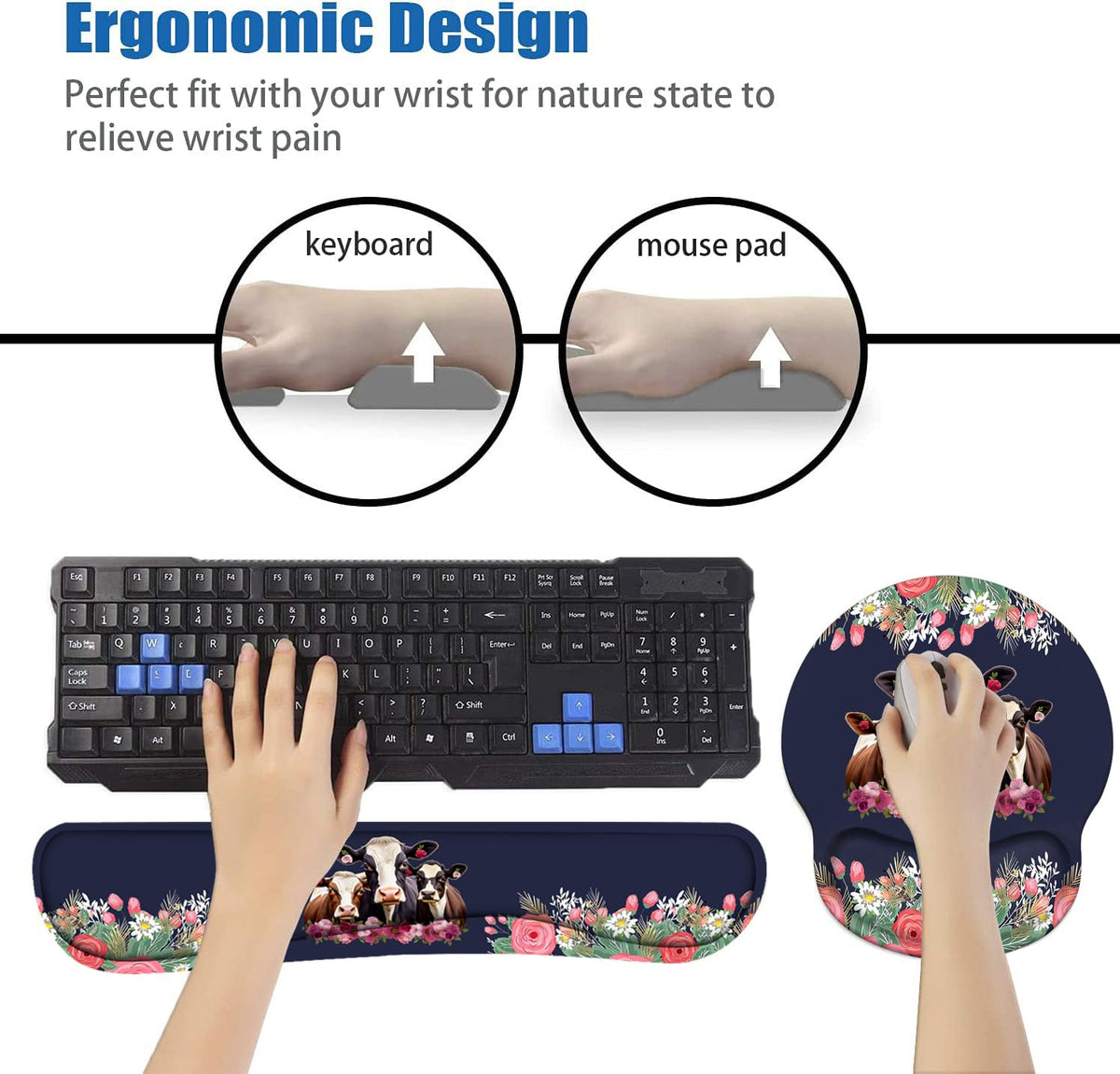 Keyboard Wrist Rest and Mouse Pad Wrist Support Set, Non-Slip PU Base Ergonomic Gaming Mousepad for