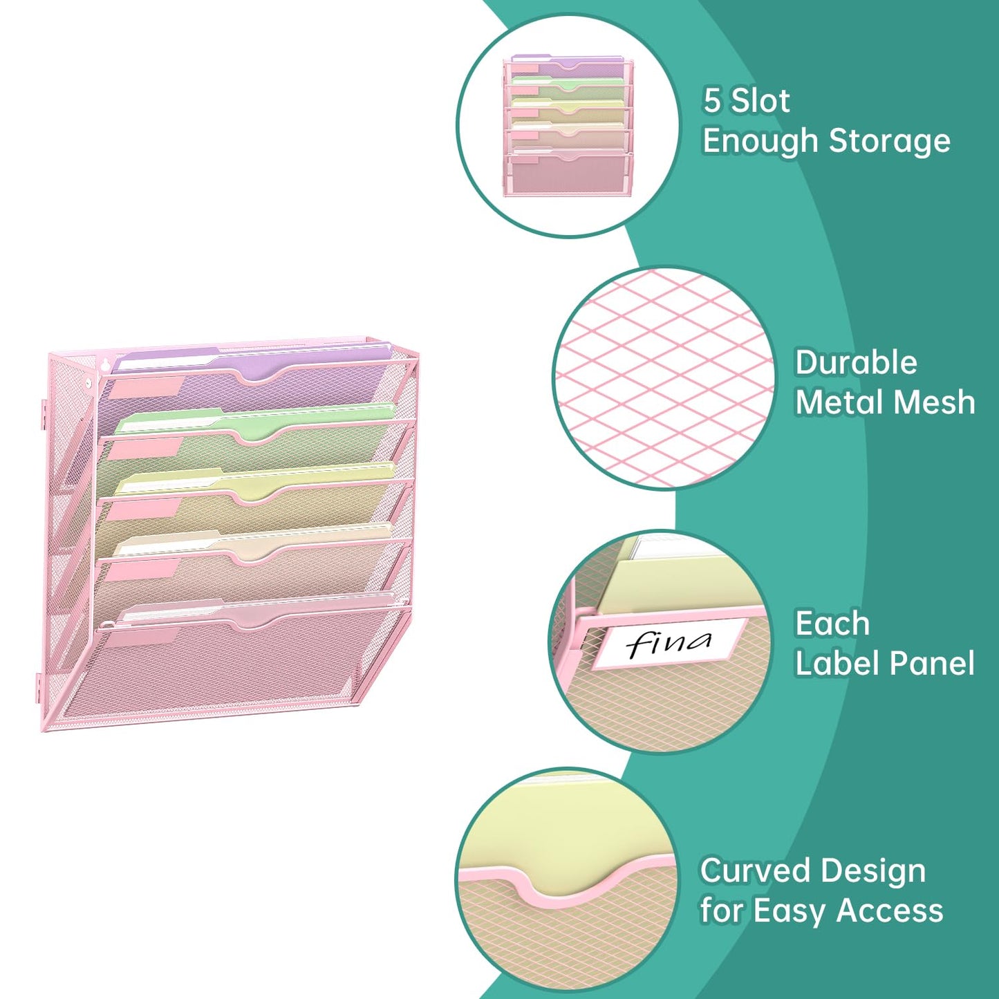 SUPEASY 5 Tier Wall File Organizer, Hanging Wall Mounted Mail Organizer with Label Slots, Metal