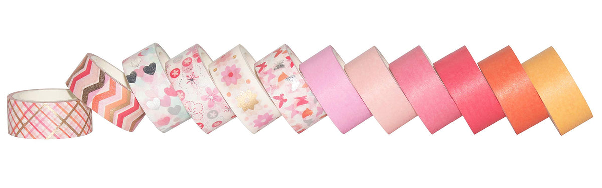 YUBBAEX 12 Rolls Pink Gold Washi Tape Set Masking Decorative Tapes (Pink Mix)