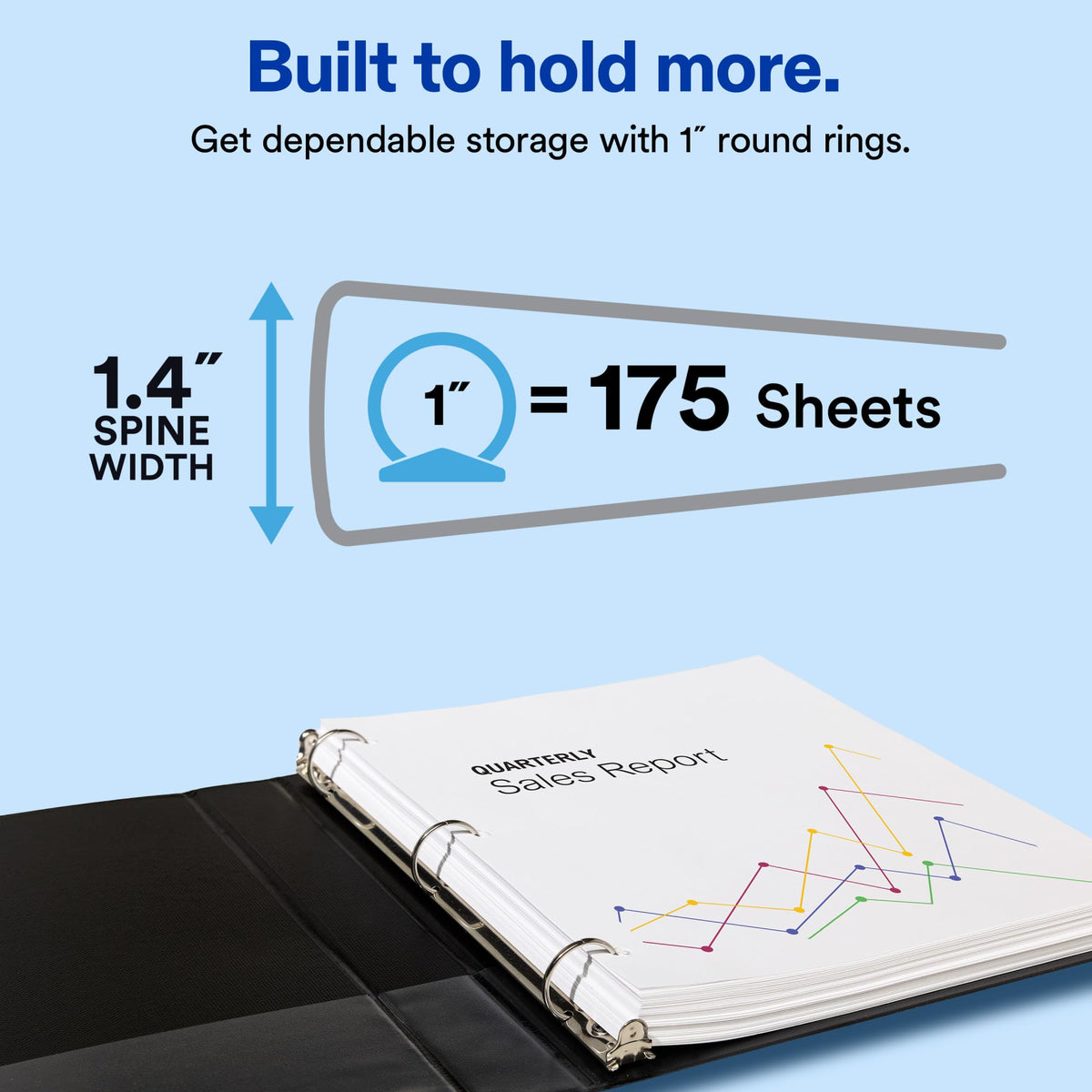 Avery Standard 3 Ring Binders, 1" Round Rings, 175-Sheet Capacity, 1.4 Inch Wide Spine, Black