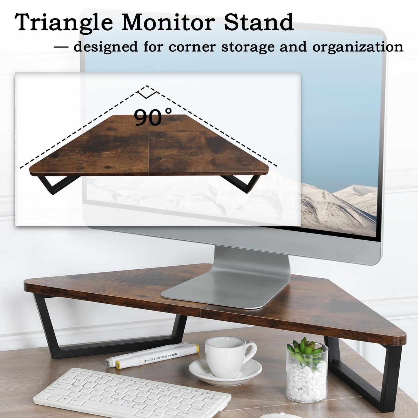 TEAMIX 26 inch Corner Monitor Stand Riser with Keyboard Storage, Espresso