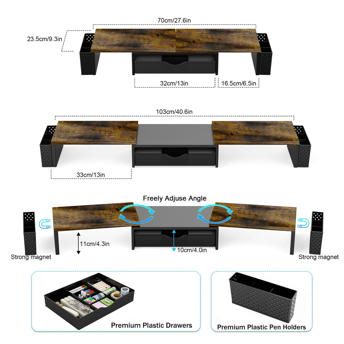 Spacrea Wood Dual Monitor Stand Riser with Drawer and 2 Pen Holders