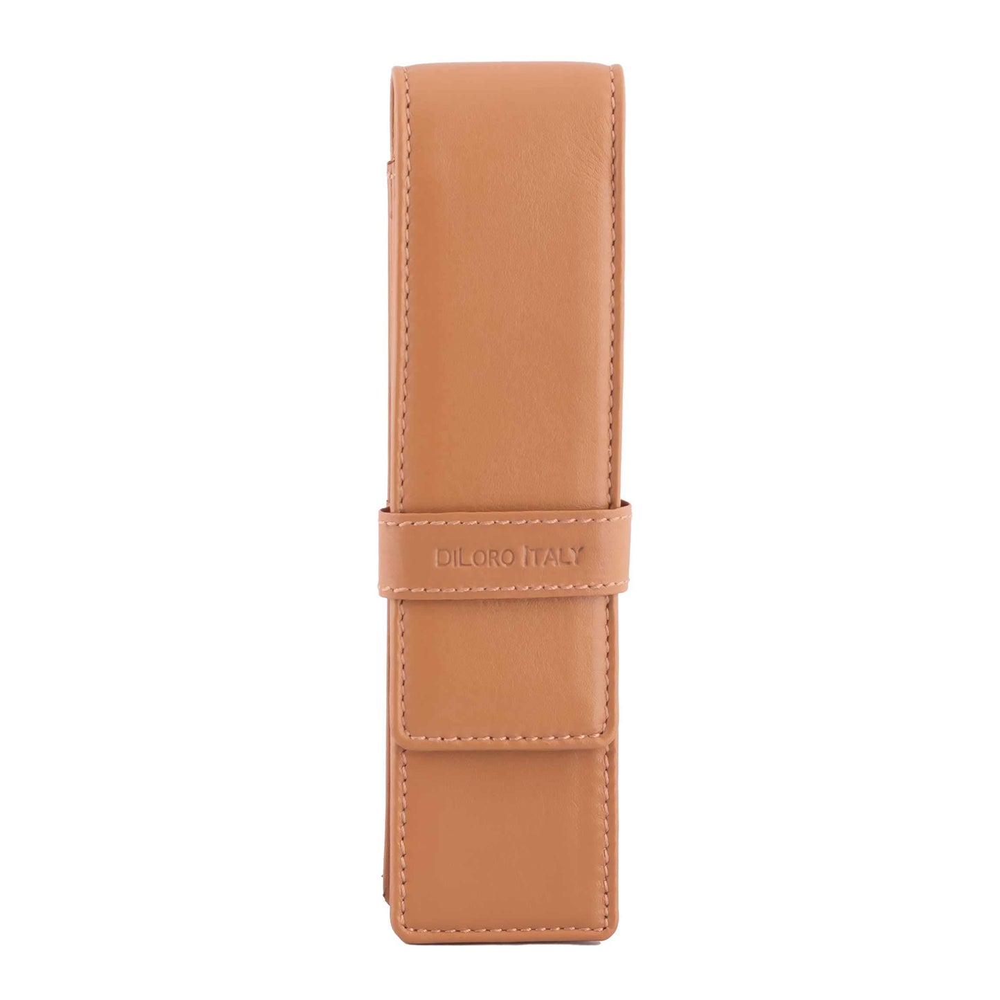 DiLoro Leather Pen Case Pouch Holder for Two Fountain Ballpoint Rollerball Pens or Pencils (Tan)