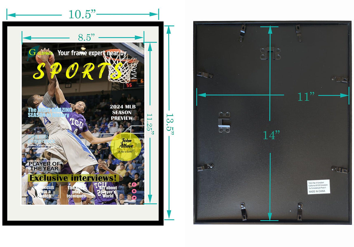 Goldfinch 8 Pack Sports Magazine Frame, Fits 8.5x11.25 Inches, White Mat