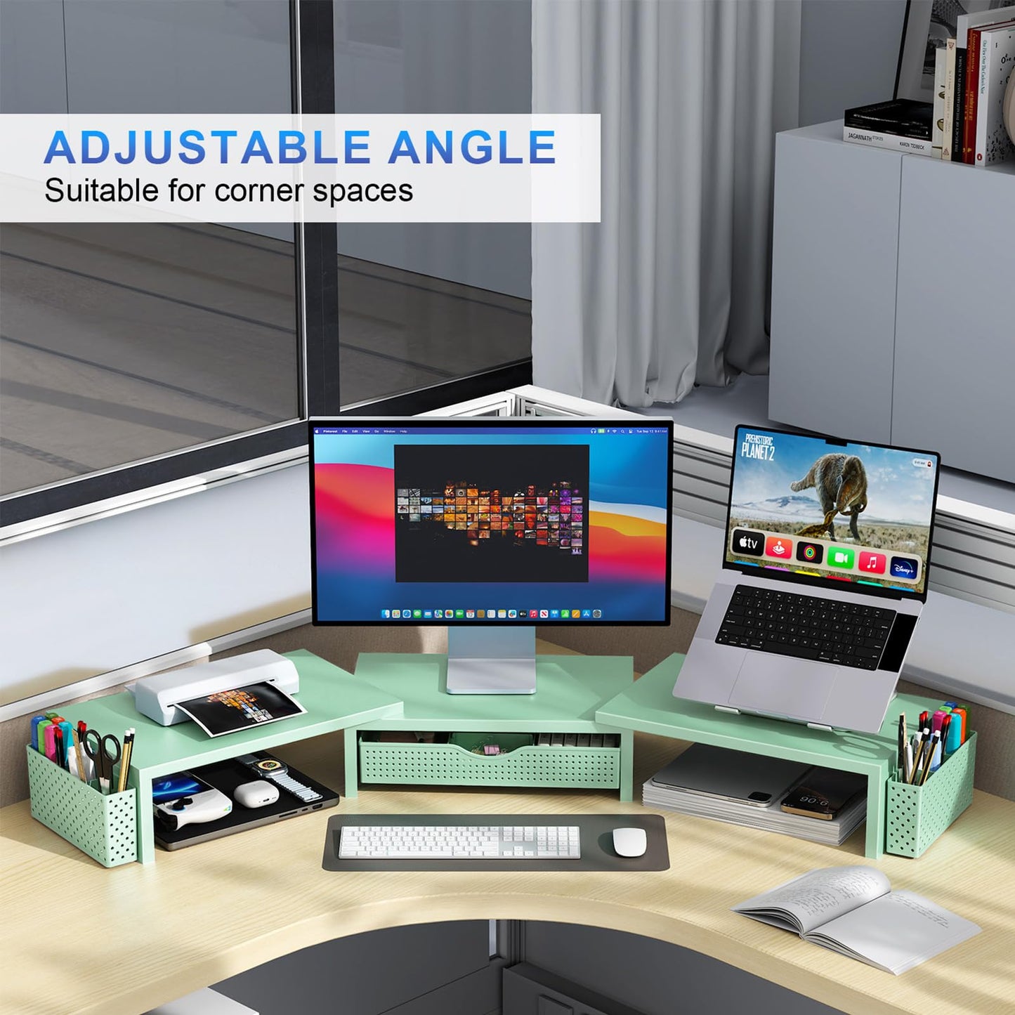 gianotter Dual Monitor Stand Riser With Drawer and 2 Pen Holders