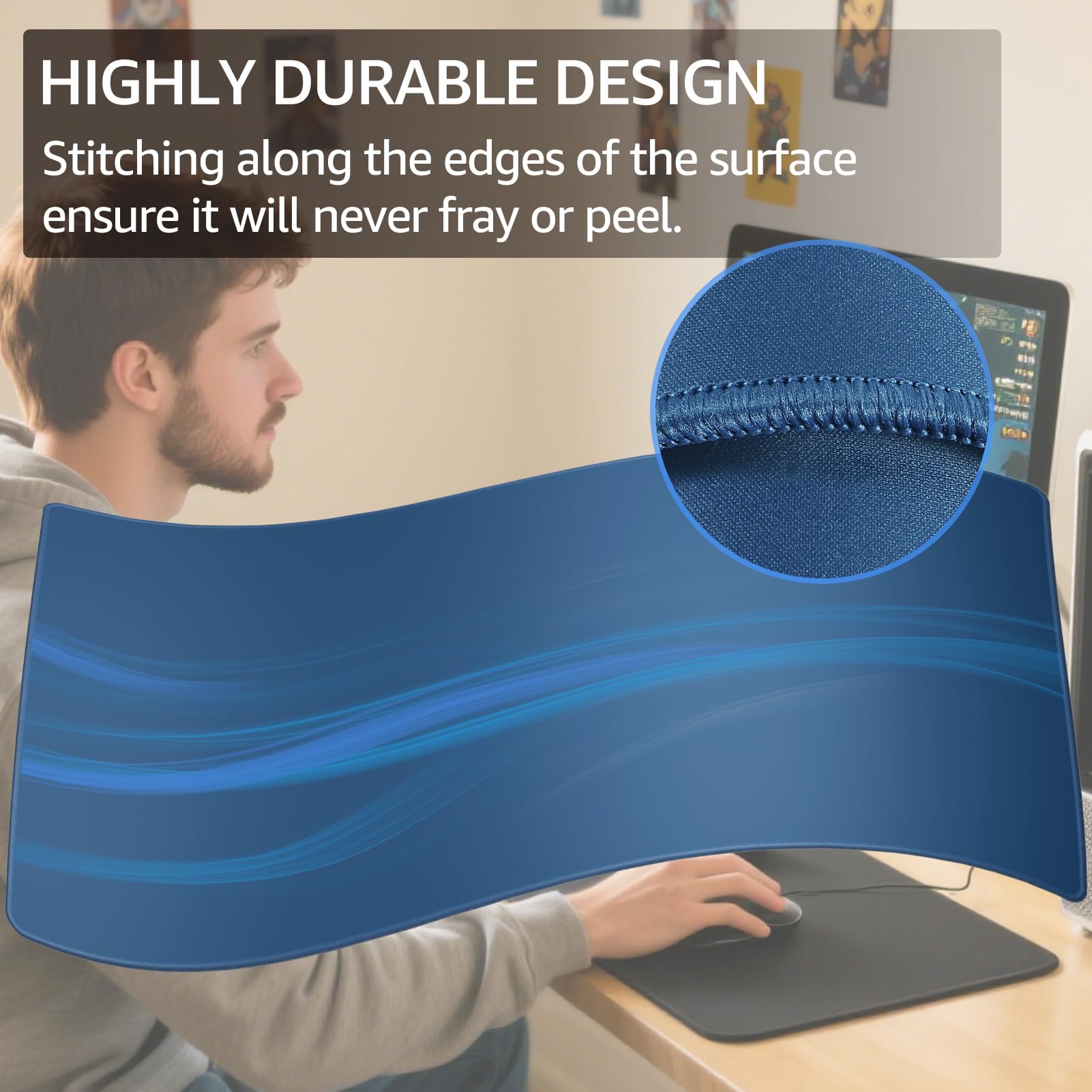 KTRIO Large Gaming Mouse Pad, Desk Mat, 31.5 x 15.7 in, Navy Blue, XXL