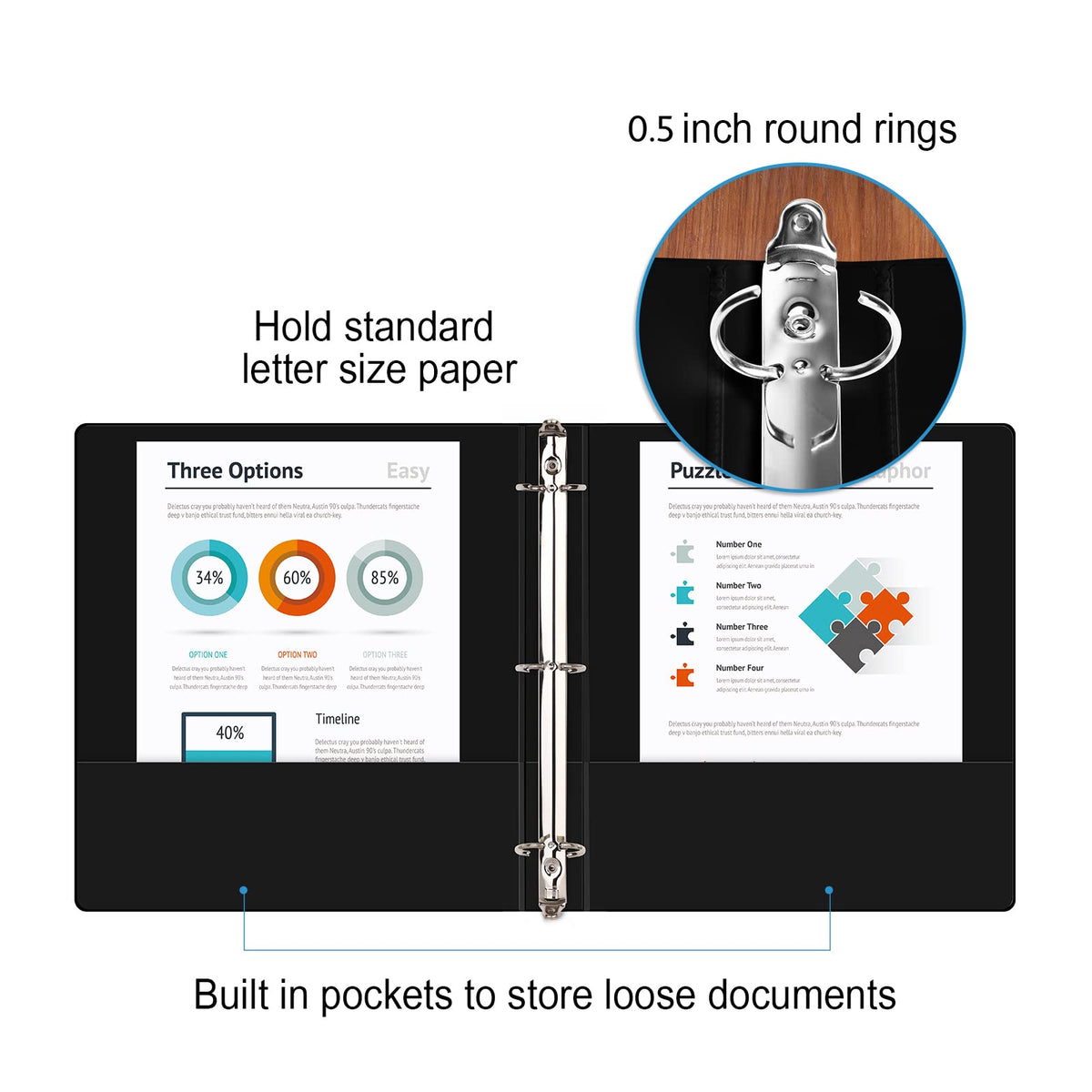 COMIX Sturdy 3 Ring Binder 0.5 inch with Clear View Cover, 1/2" Round Ring View Binder, PVC-Free