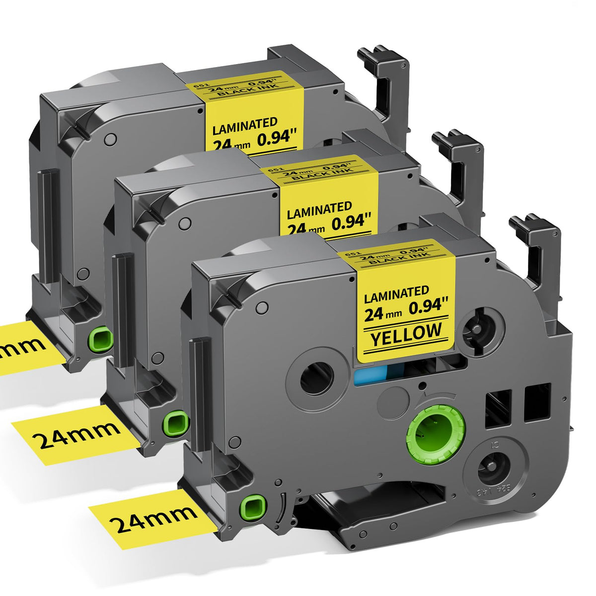 24mm 1 in Black on Yellow Label Tape Compatible with Brother PTouch TZe-651