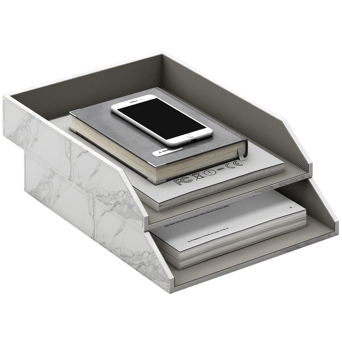 Leather Letter Tray, Thipoten Stackable Desk Organizer Holder for Office Supplies, Paper, File