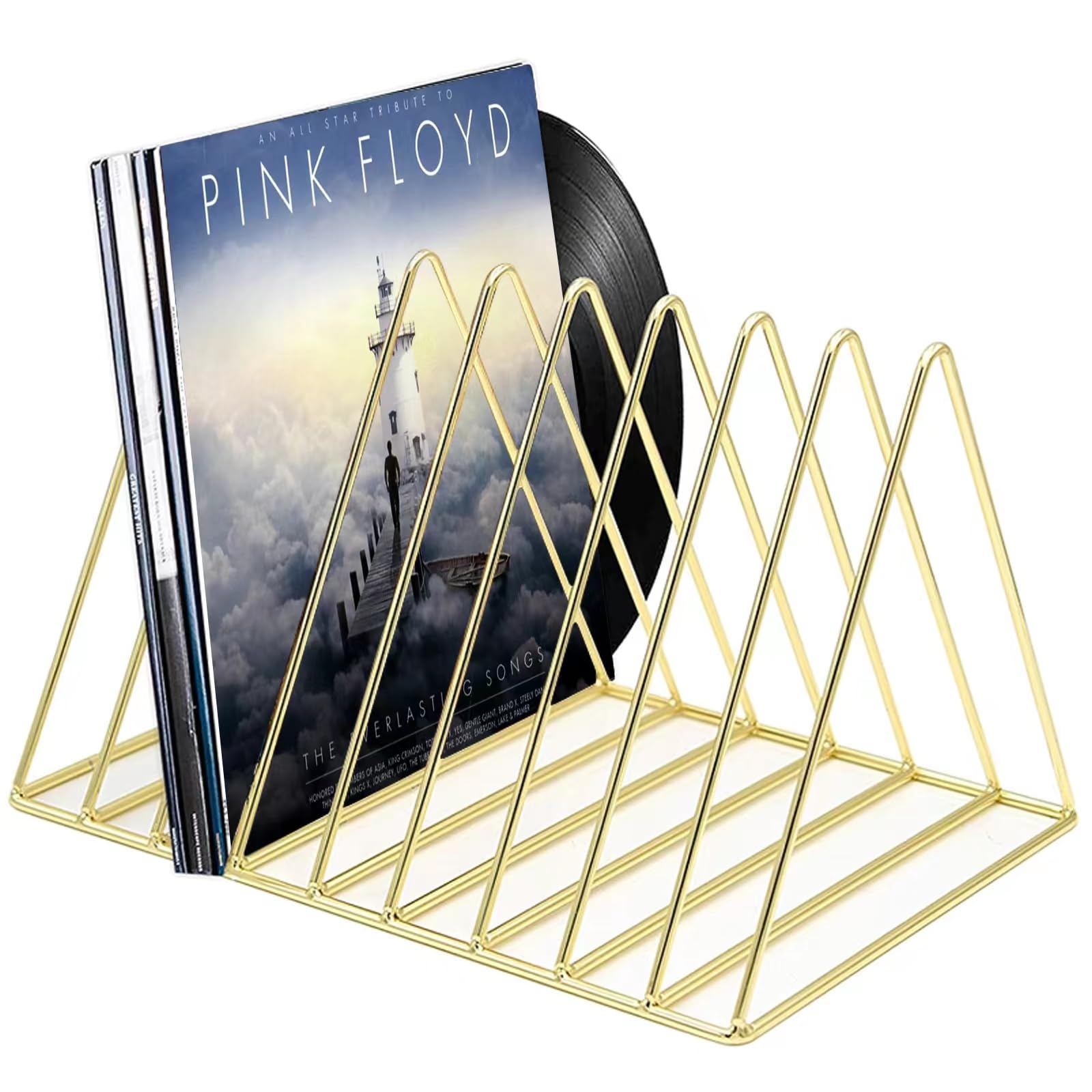 Udreamer 9 Slot Record Holder,Triangle Vinyl Record Storage, Golden