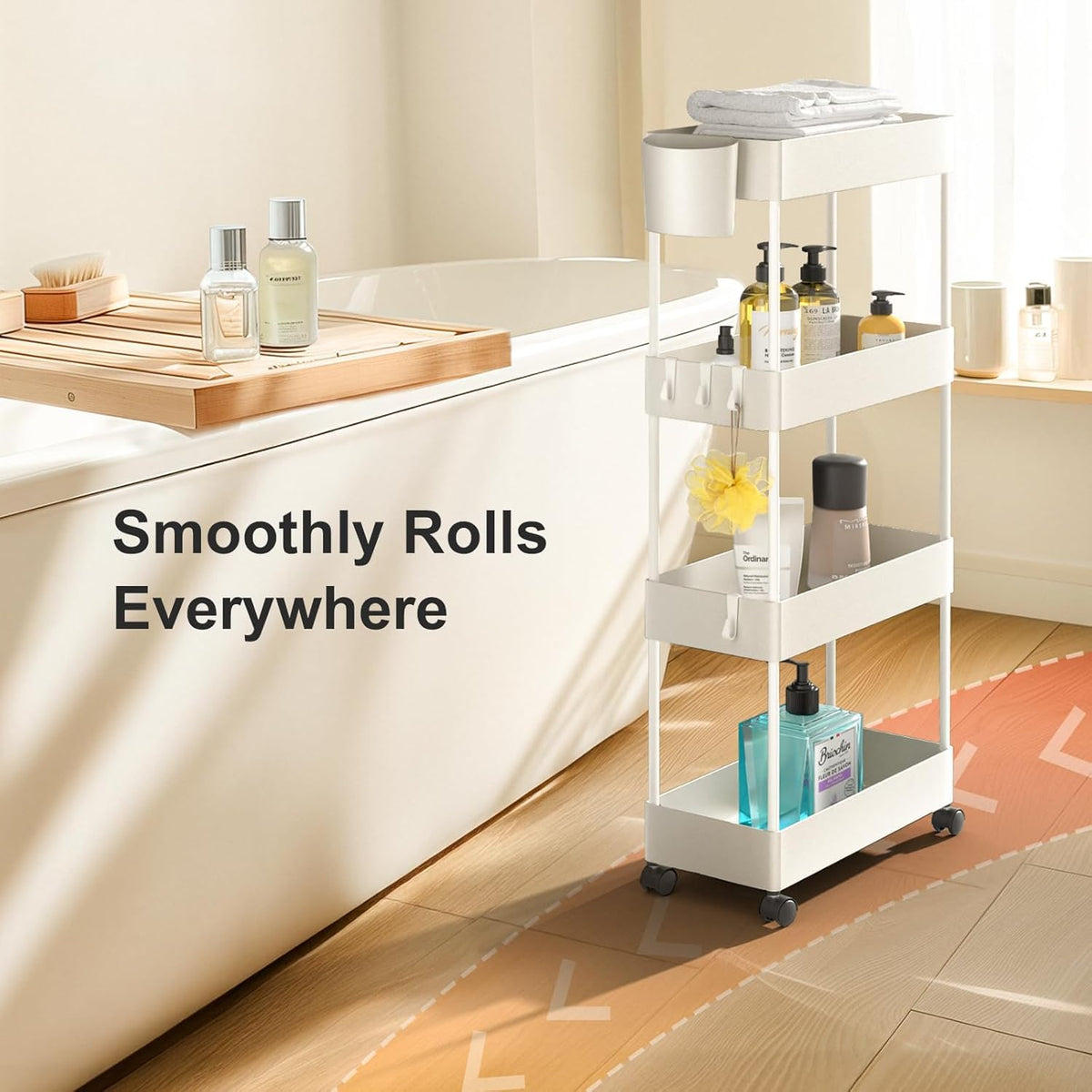 Pipishell 4 Tier Slim Storage Cart with Wheels, Laundry Cart, White