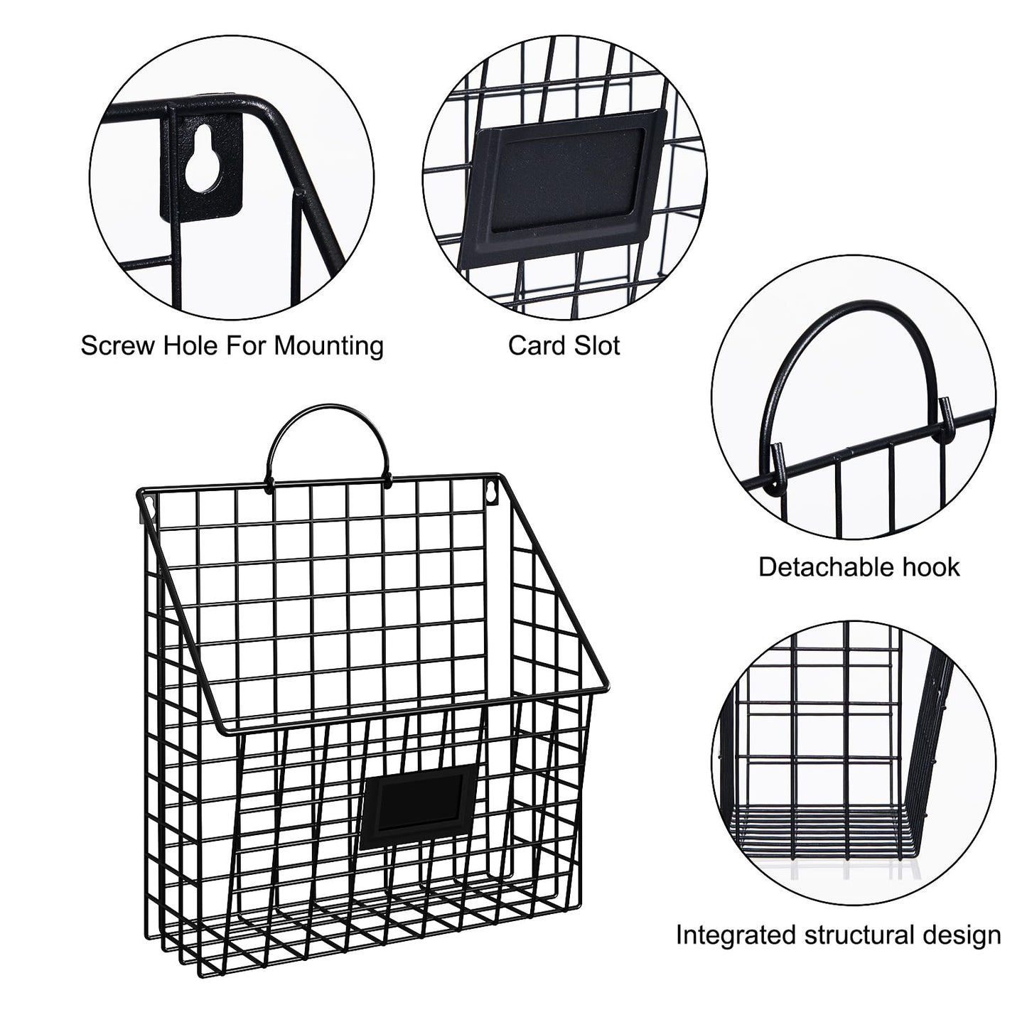 3 Packs Hanging Wall File Organizer with Hooks, Magazine Rack ,Mail Basket