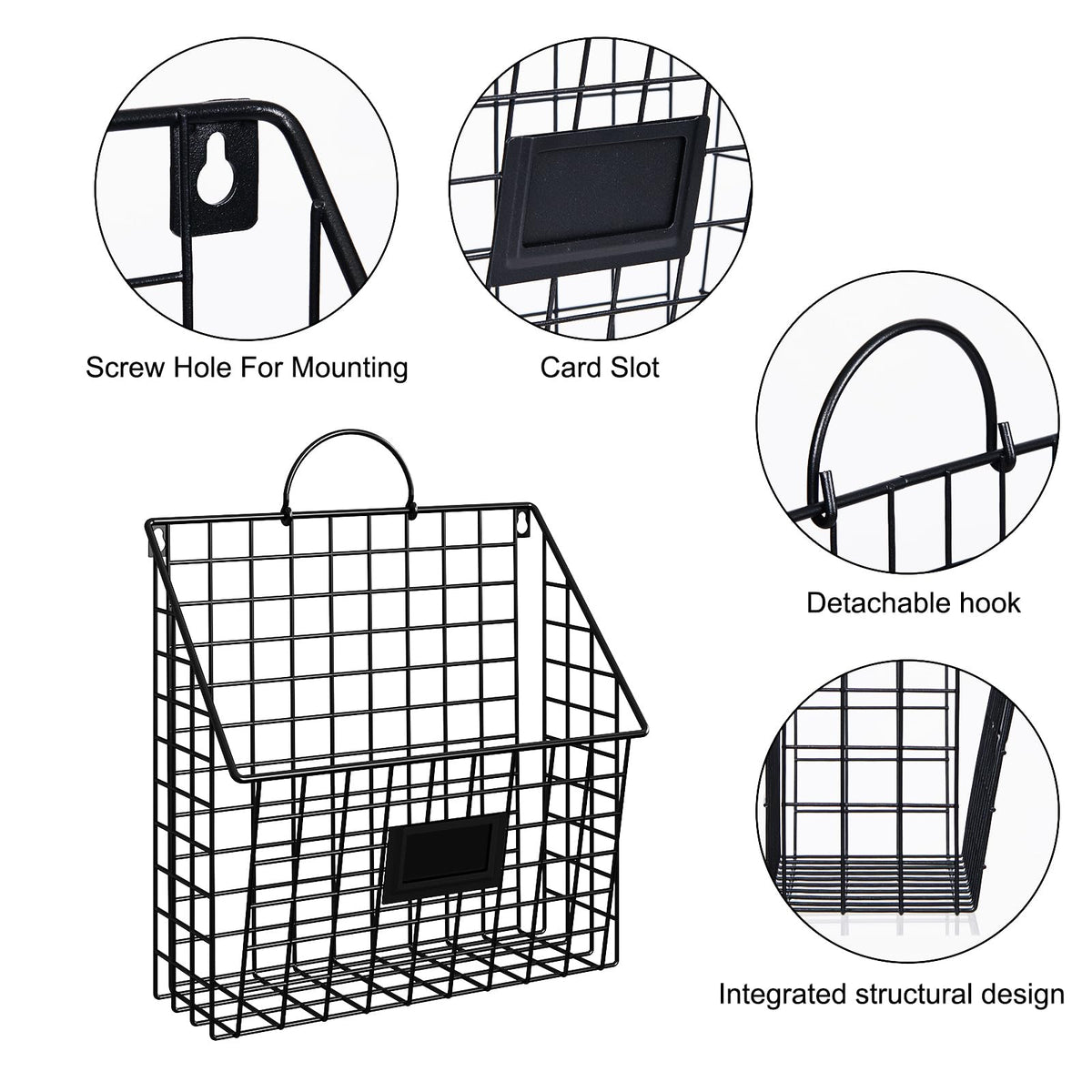 3 Packs Hanging Wall File Organizer with Hooks, Magazine Rack ,Mail Basket