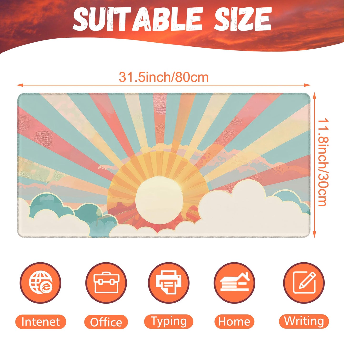 KOAIWPAE Large Gaming Mouse Pad for Desk, Boho Pastel Sun Desk Mat, Colorful Sunshine Desk Pad