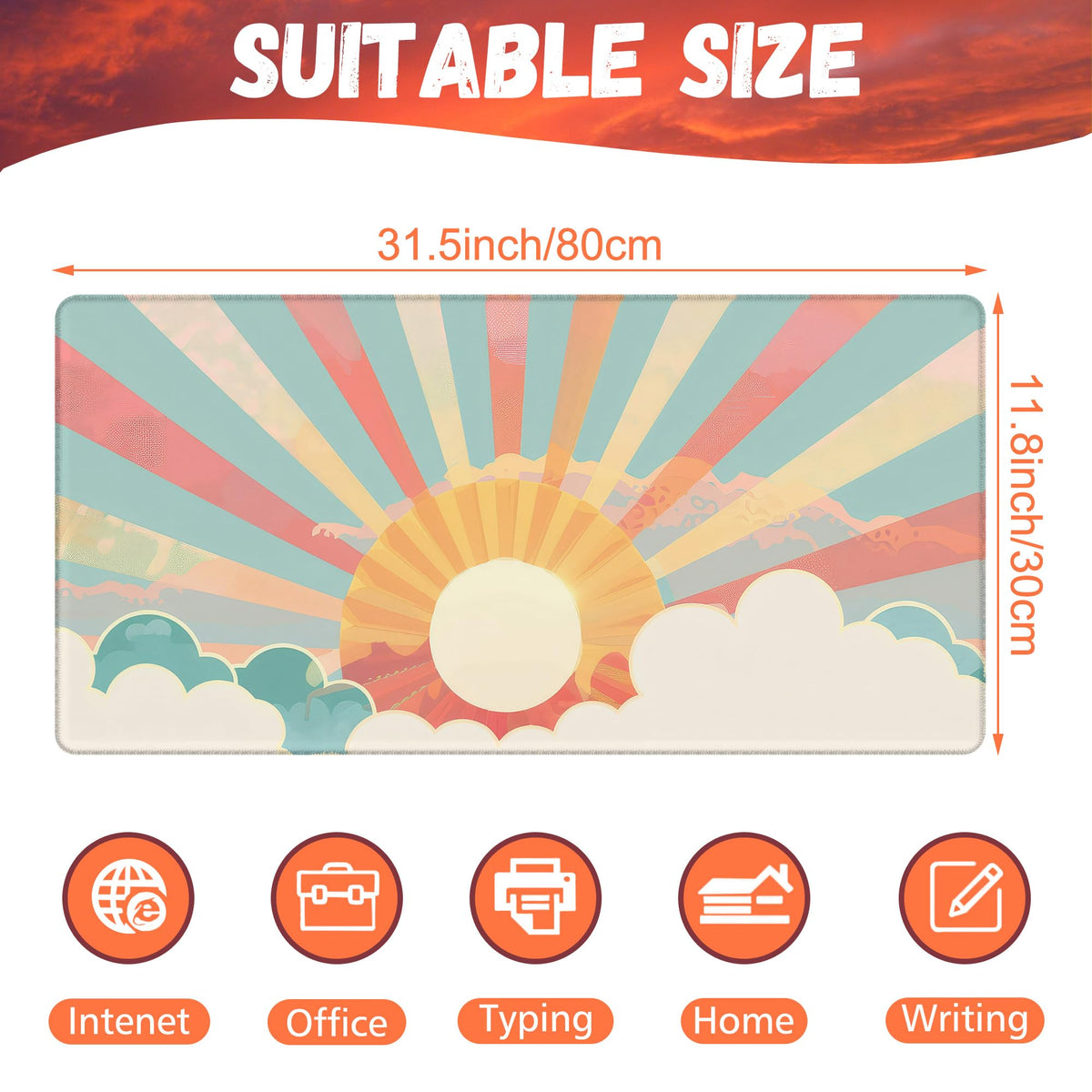 KOAIWPAE Large Gaming Mouse Pad for Desk, Boho Pastel Sun Desk Mat, Colorful Sunshine Desk Pad