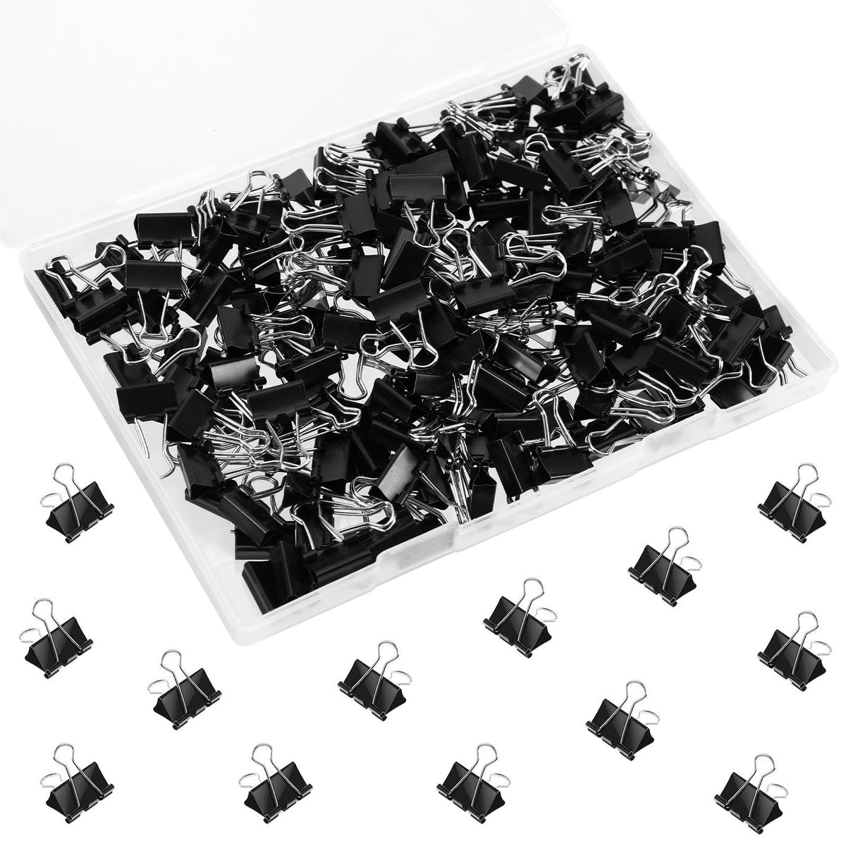 SANNIX 150 PCS Mini Binder Clips, 5/8 inch 15mm Binder Clips Black Paper Clamps Micro Size for