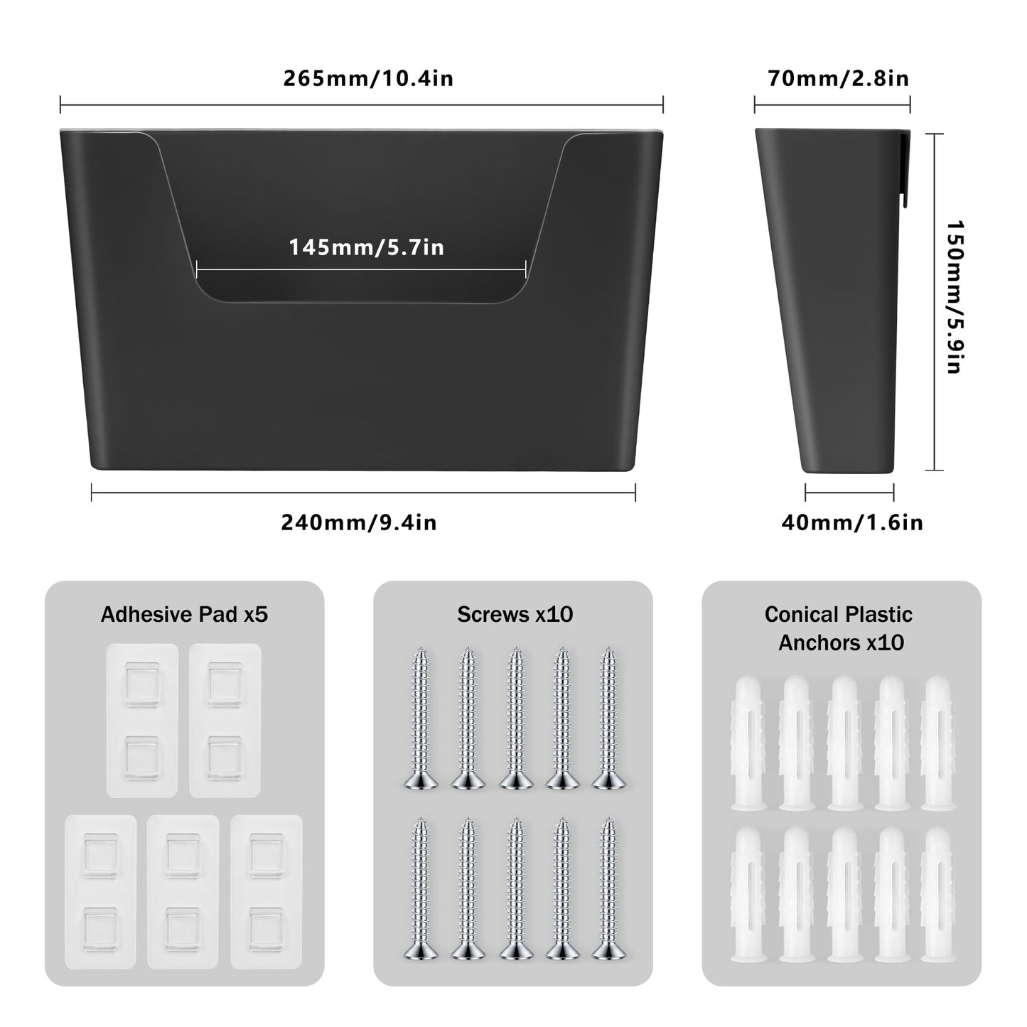 JOMOLA No Drilling File Holder 5 Pack Mail Organizer Wall Mount File Organizer Holder Office Wall