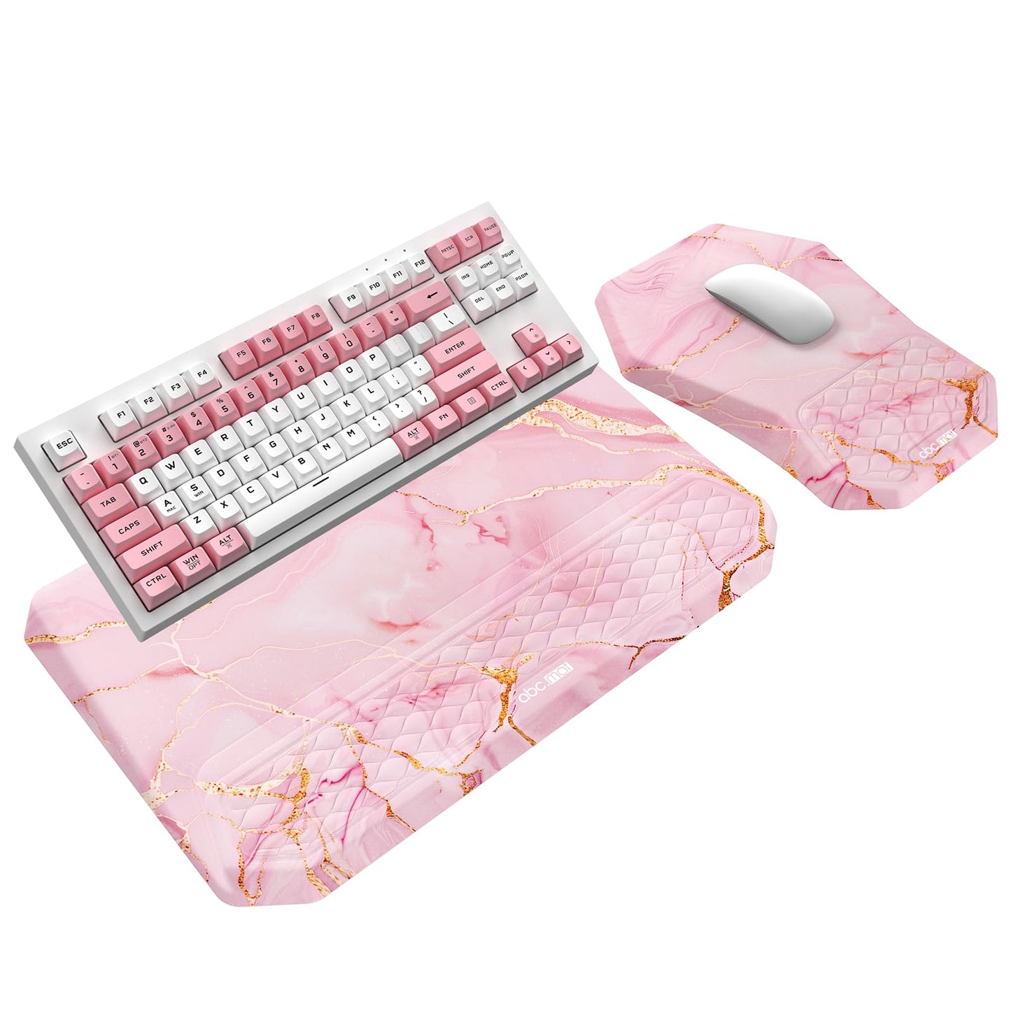 3-in-1 Ergonomic Keyboard Stand with Wrist Rest & Mouse Pad Set,Pink Marble