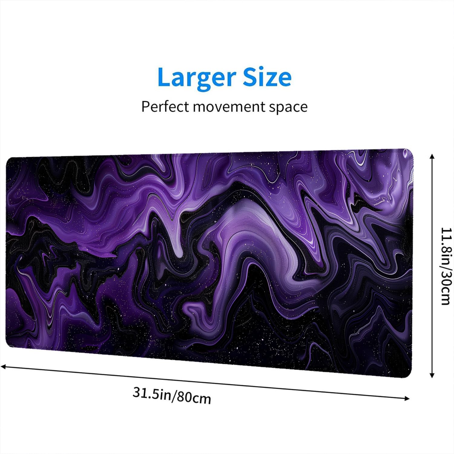 Dark Purple Ripples Desk Pad Mouse Pad Black Purple Lines Large Gaming Mouse Mat with Stitched