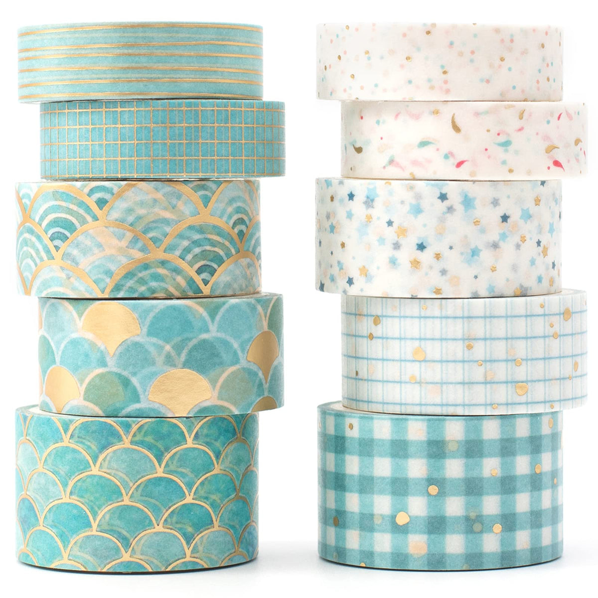 YUBX Creative Washi Tape Set 10 Rolls Gold Foil Print Decorative Masking Tapes for Arts, DIY