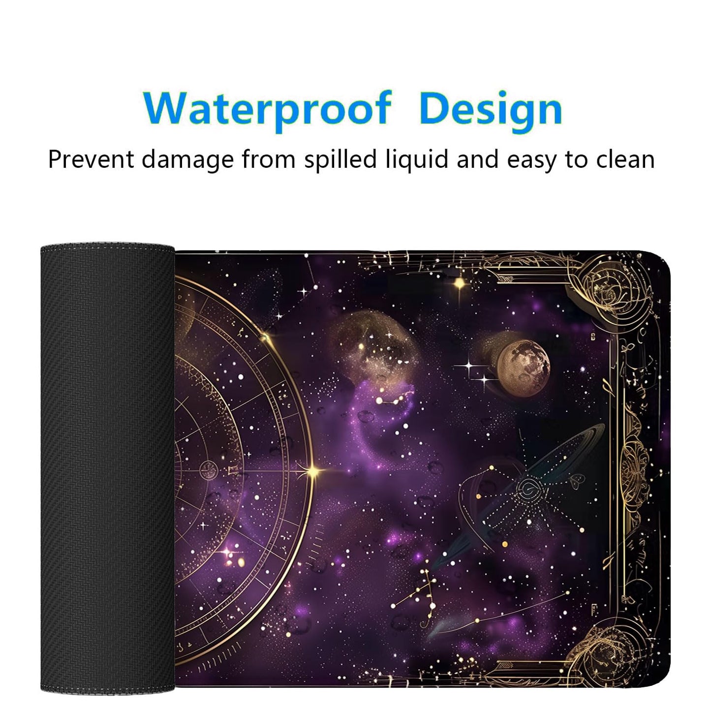 Purple Star Moon Card Desk Pad Mouse Pad Mysterious Galaxy Large Gaming Mouse Mat with Stitched