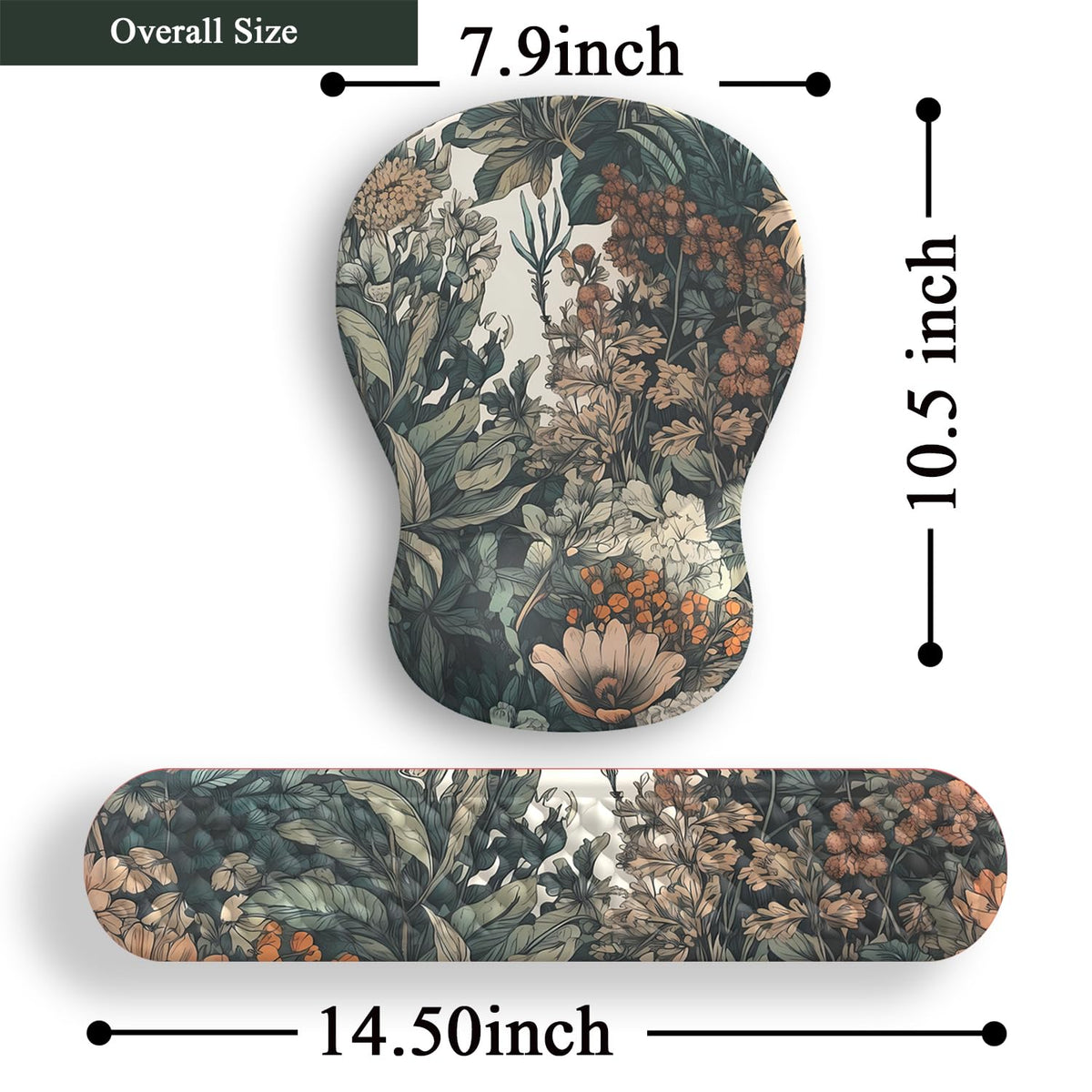Boho Aesthetic Mouse Pad with Wrist Rest Keyboardpad Vintage Wildflowers Wrist Rest for Computer