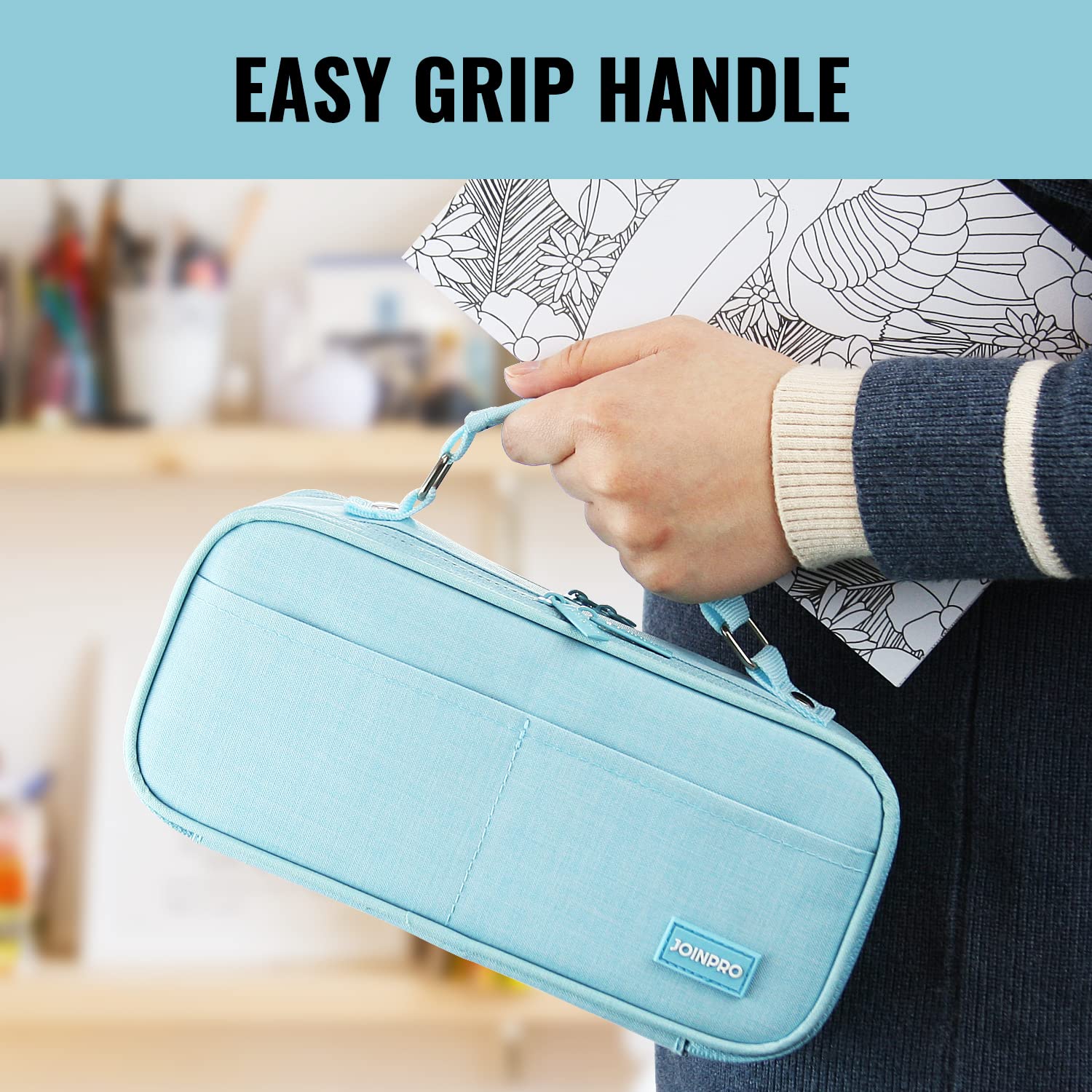 JOINPRO Large Capacity Pencil Case, 4 Compartment Pen Pouch Organizer with Double Zipper, Storage