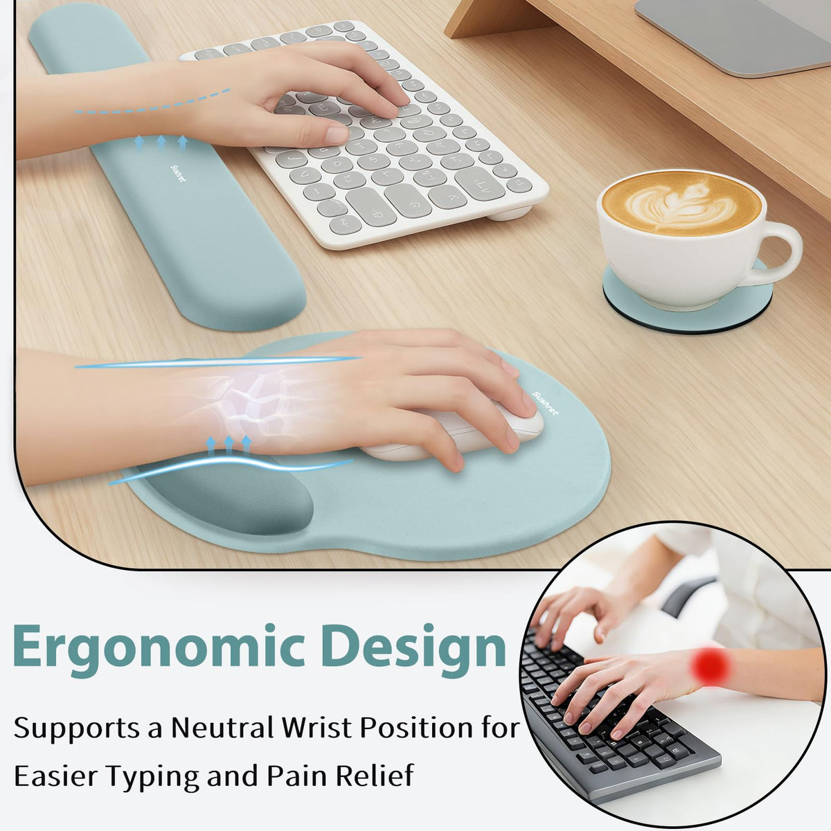 Sushret Mouse Pad and Keyboard Wrist Rest, 3-in-1 Gel Memory Foam Ergonomic Mouse Pad with Wrist