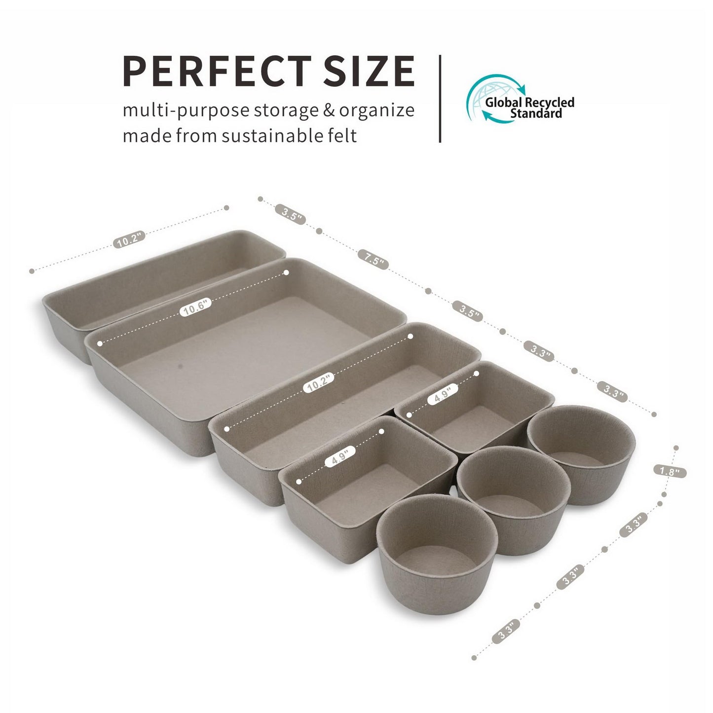 Welaxy 8pc Stone Office Desk Drawer Organizer Tray Felt Shallow Box Divider