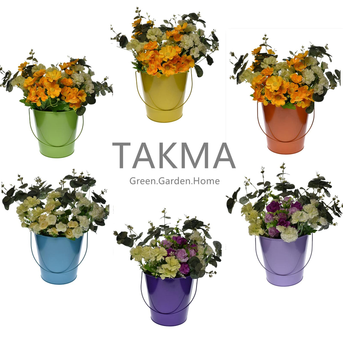 TAKMA Colored Tin Buckets with Handle, 6 Pack 7.48 inch Galvanized Iron Pail Buckets for Kids