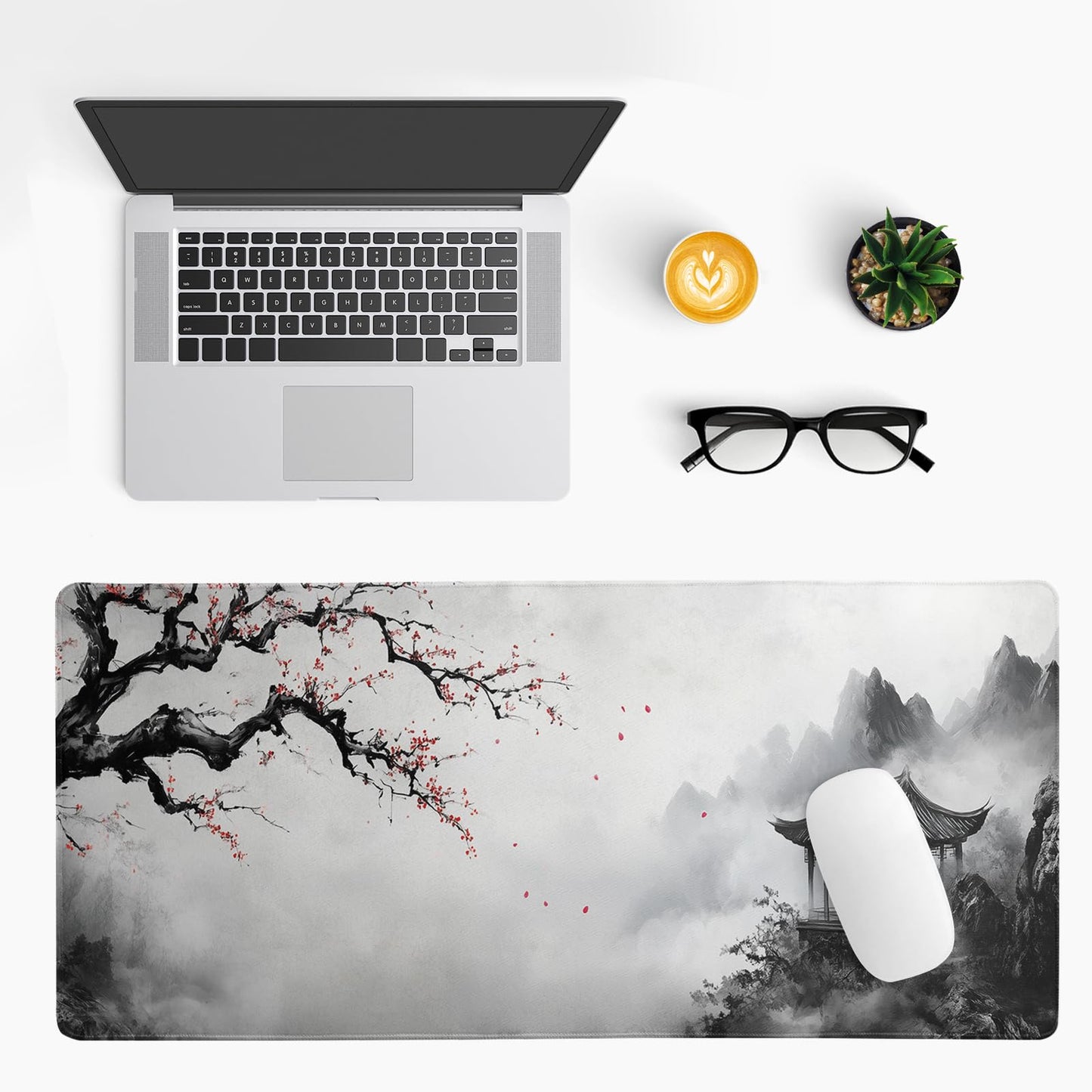 Watercolor Cherry Blossom Mouse Pad 31.5x11.8 Inch Full Desk Japanese Mousepad Large Non-Slip