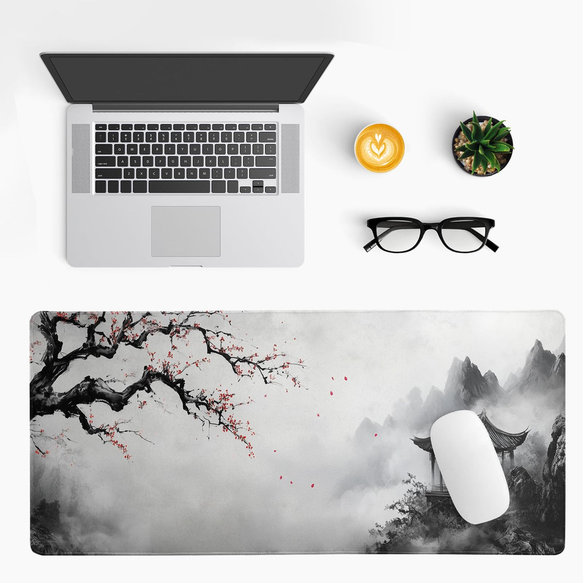 Watercolor Cherry Blossom Mouse Pad 31.5x11.8 Inch Full Desk Japanese Mousepad Large Non-Slip