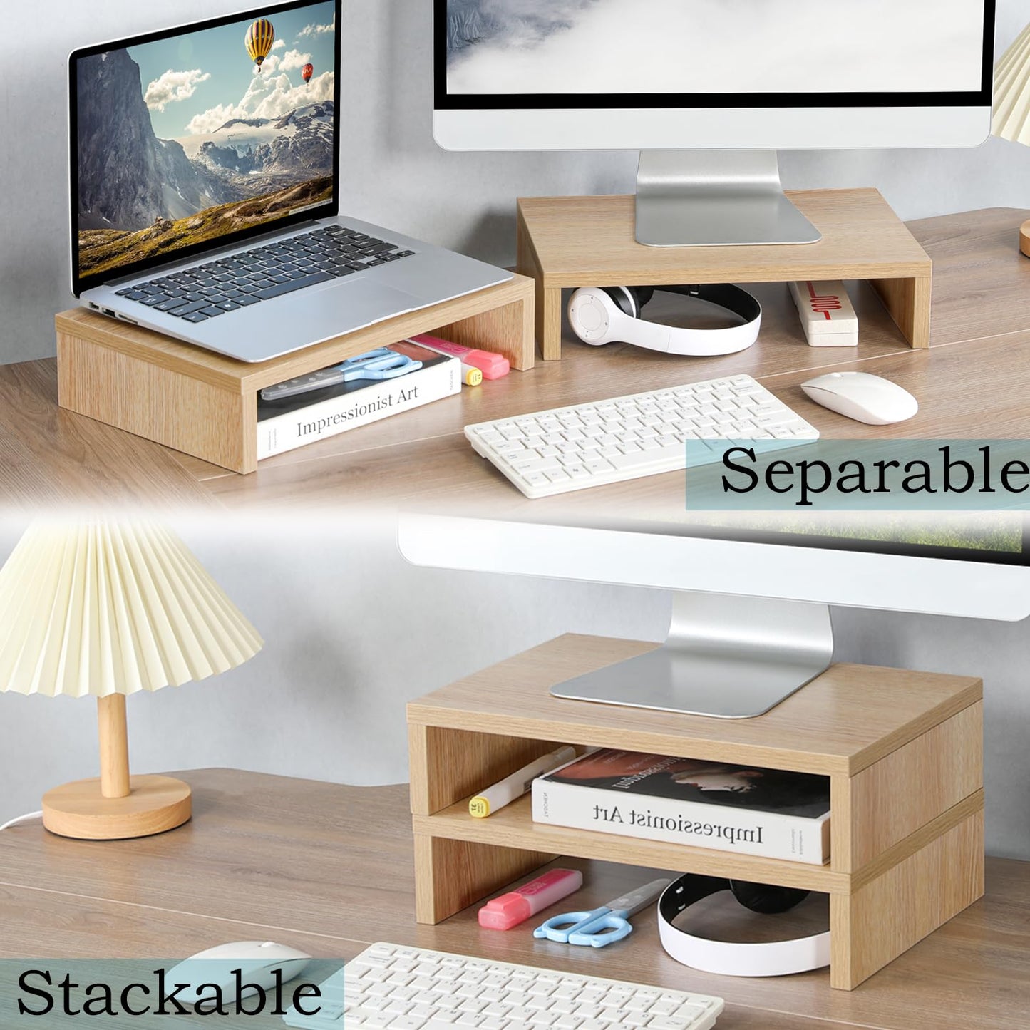 TEAMIX Wood Monitor Stand Riser-2 Packs, Maple